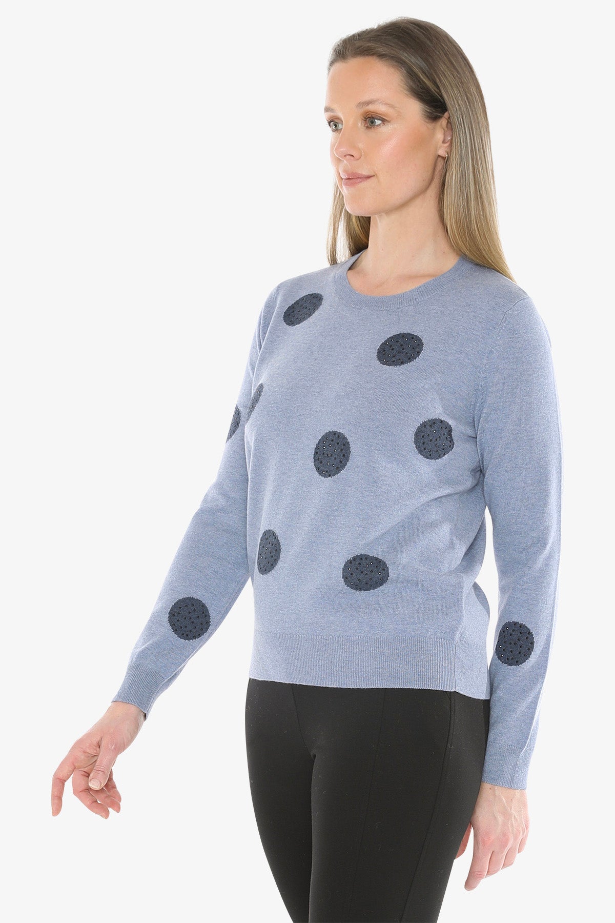 Diamante Spot Pullover in Seaside Marle