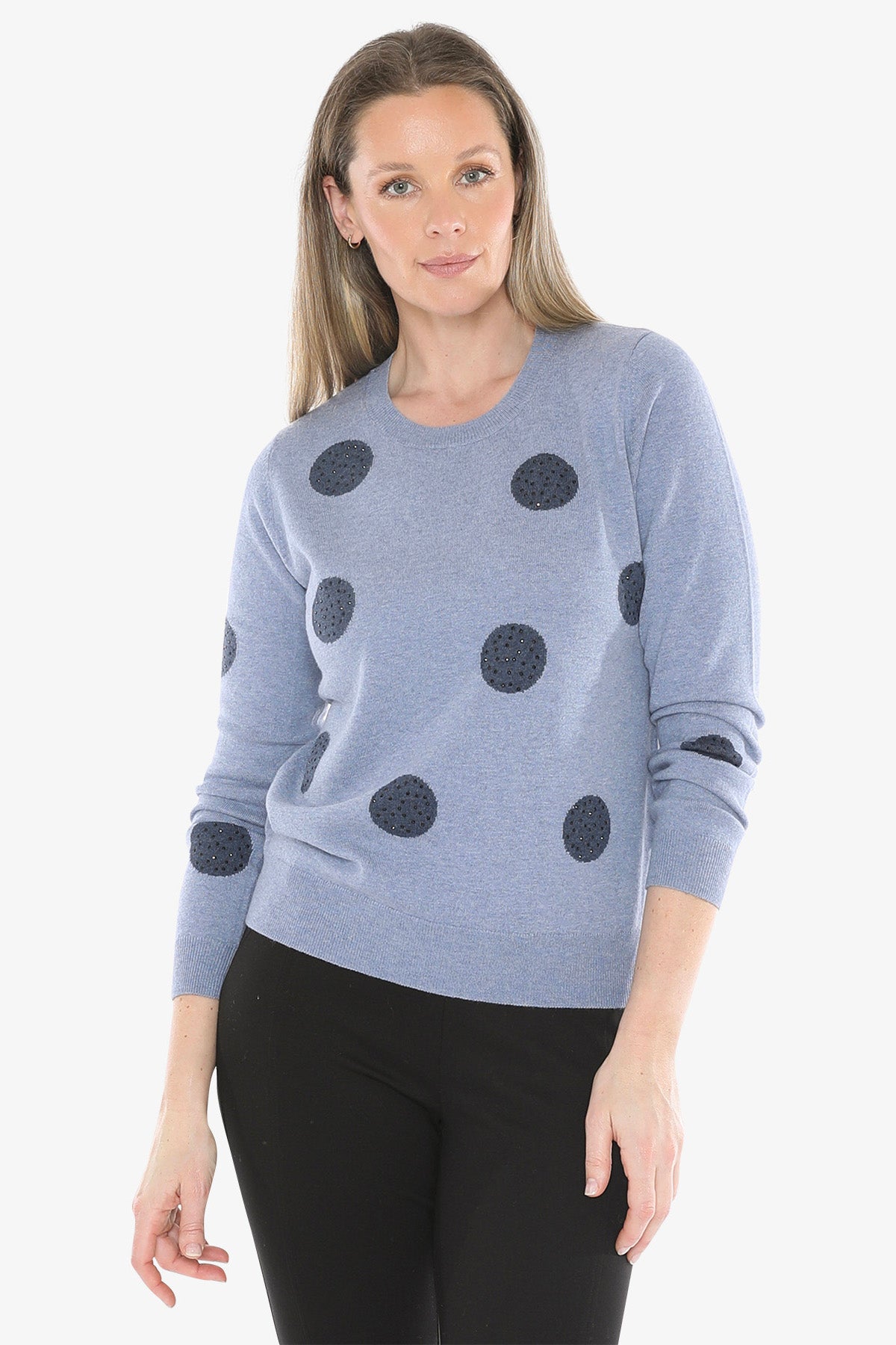 Diamante Spot Pullover in Seaside Marle