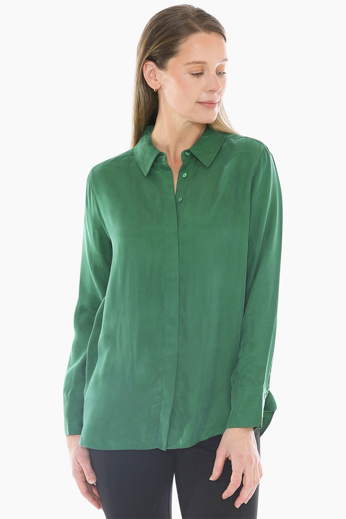 Long Sleeve Cupro Shirt in Kelly Green