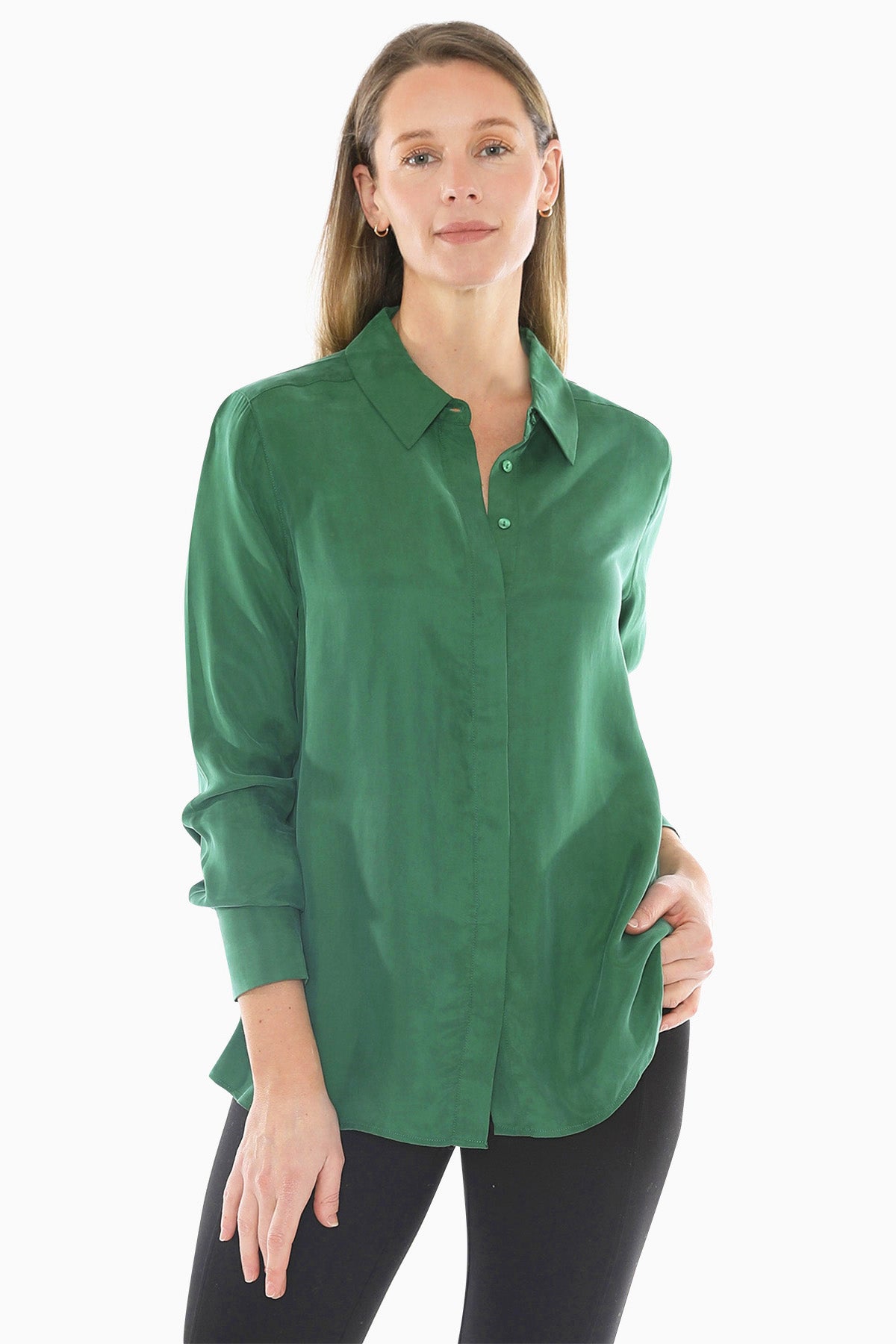 Long Sleeve Cupro Shirt in Kelly Green
