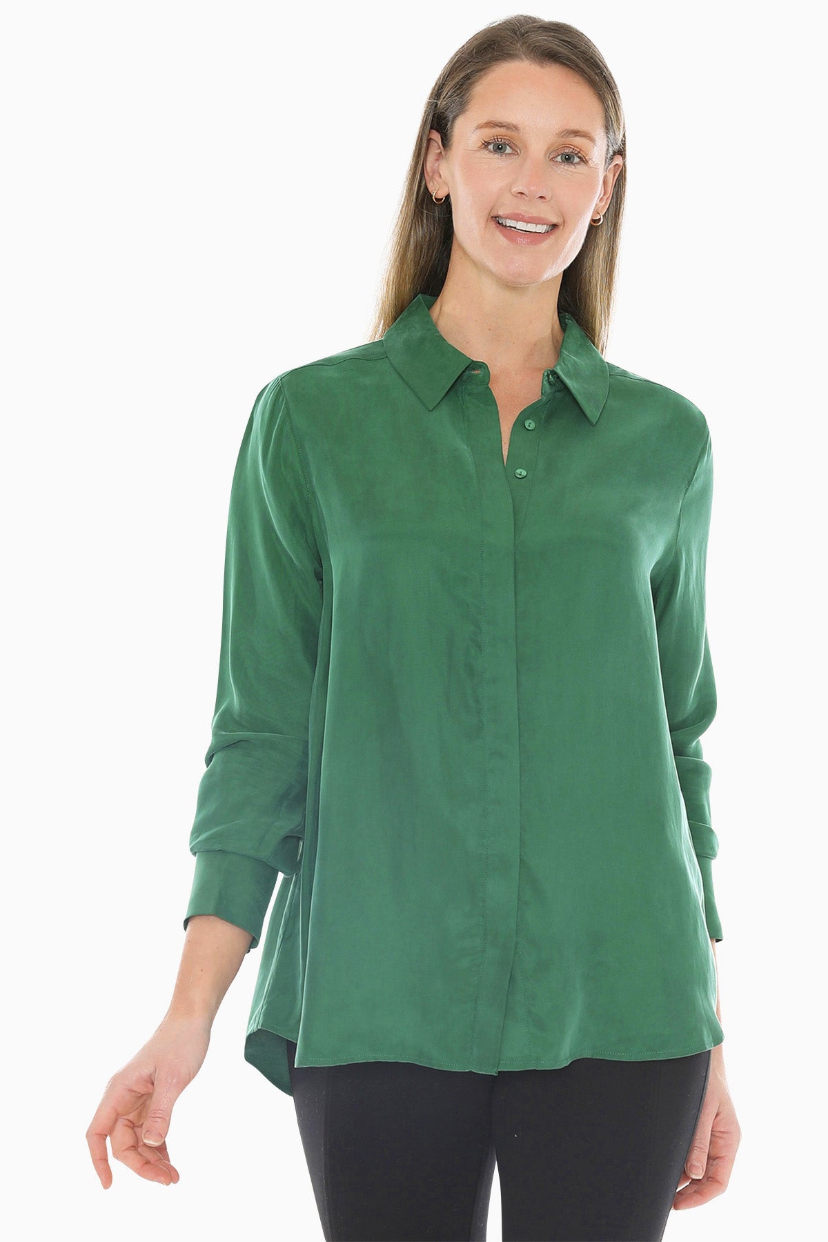 Long Sleeve Cupro Shirt in Kelly Green