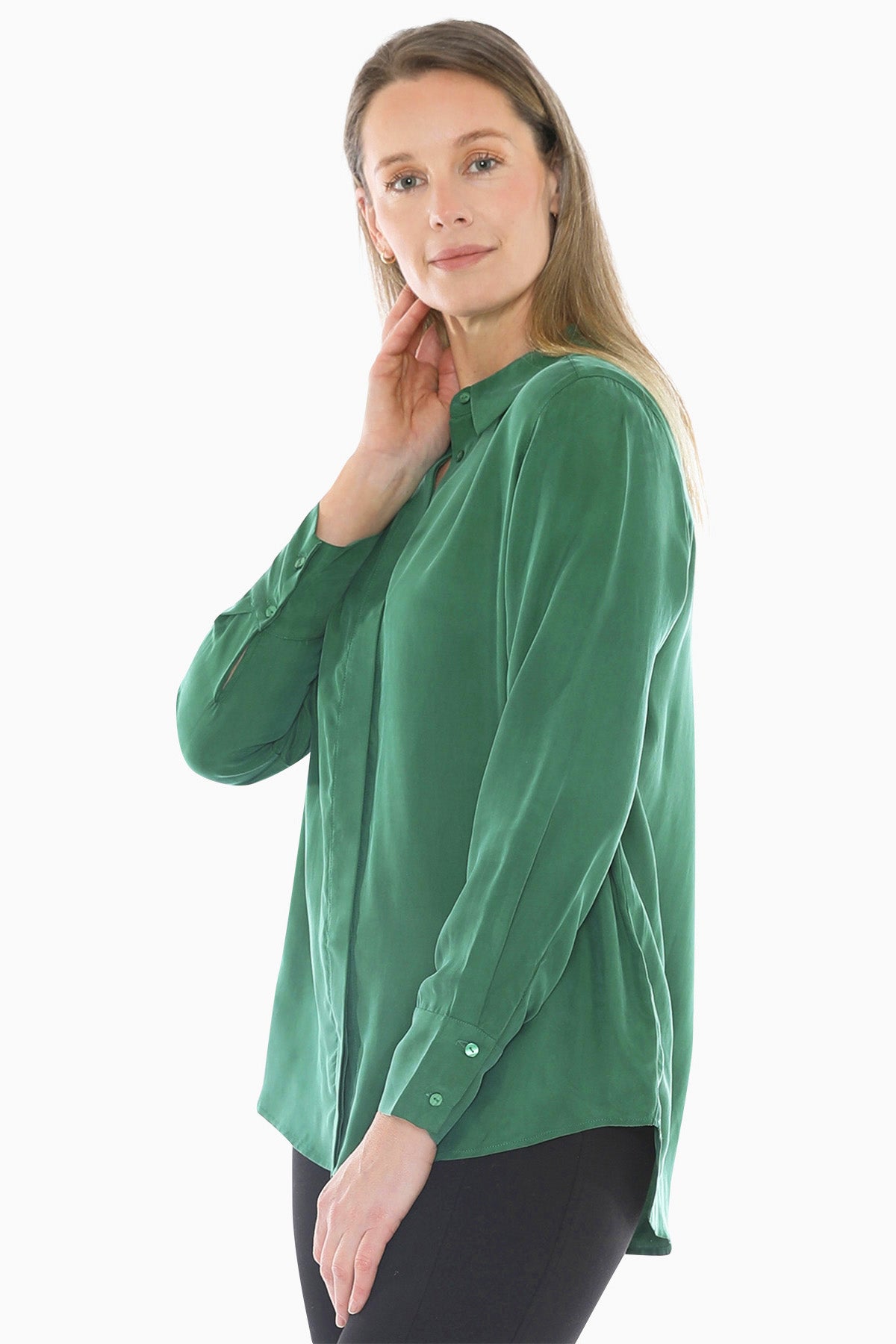 Long Sleeve Cupro Shirt in Kelly Green