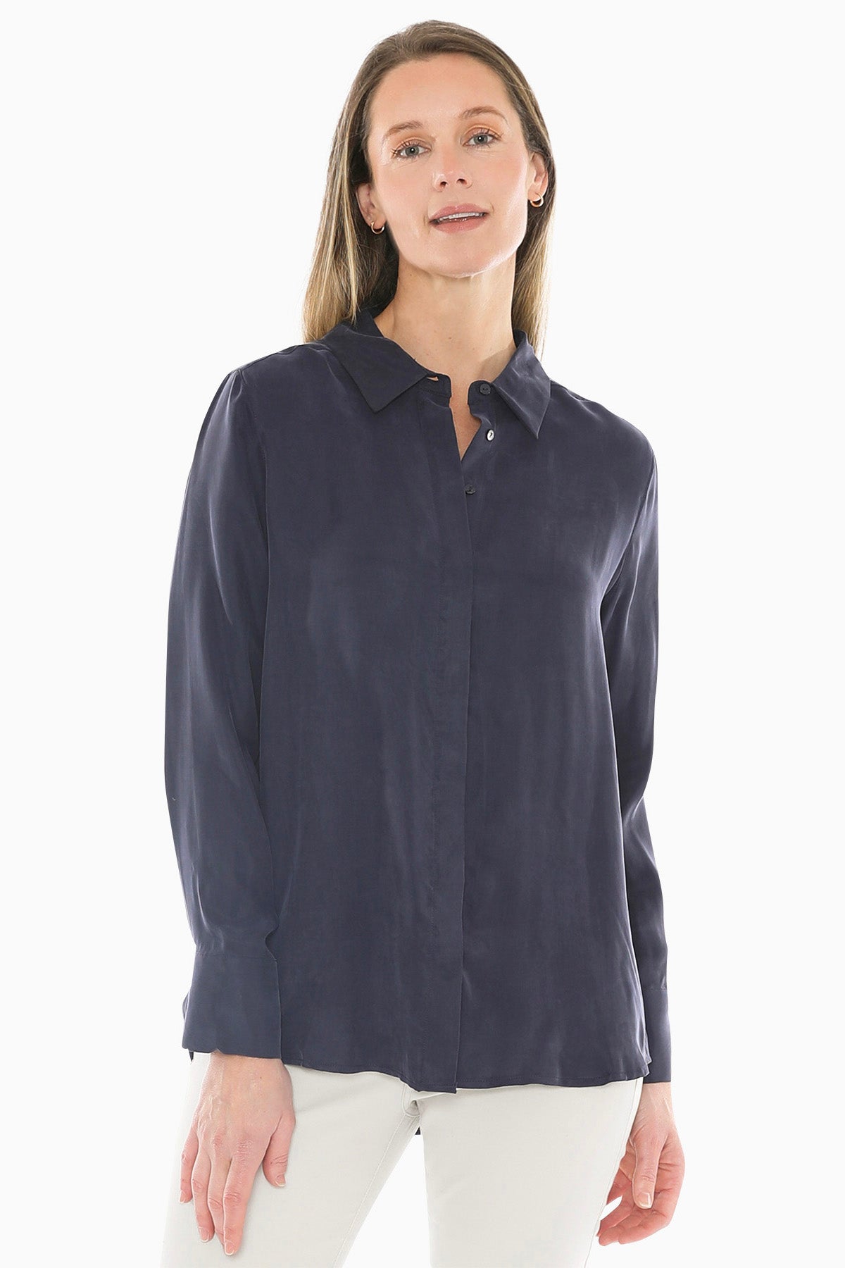 Long Sleeve Cupro Shirt in Midnight