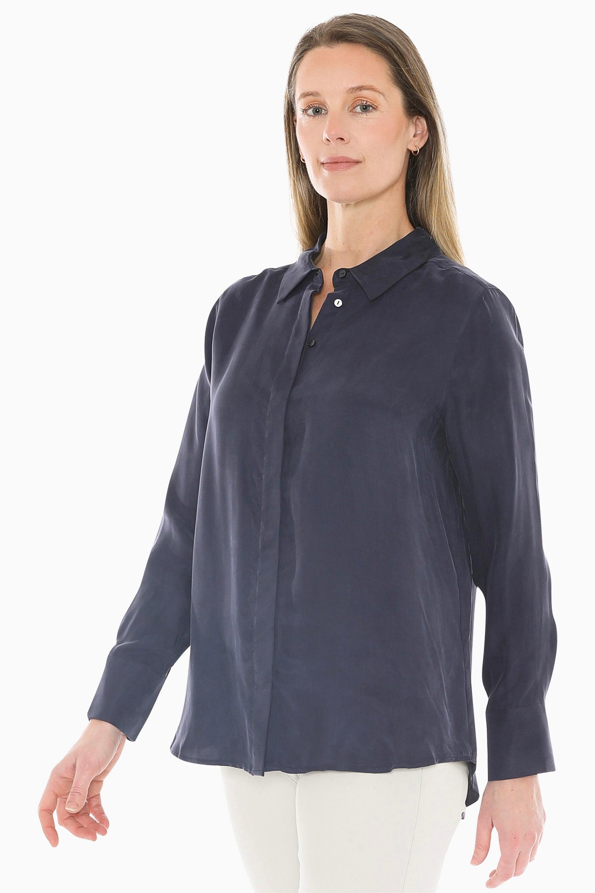 Long Sleeve Cupro Shirt in Midnight