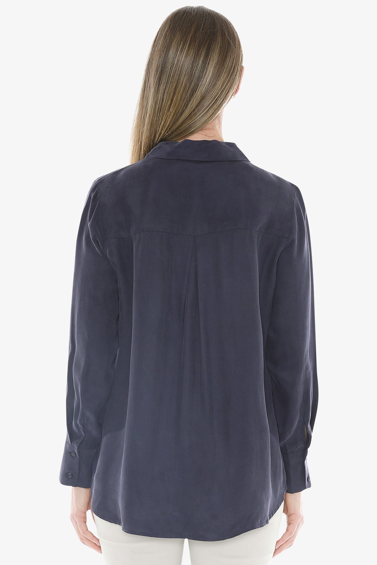 Long Sleeve Cupro Shirt in Midnight