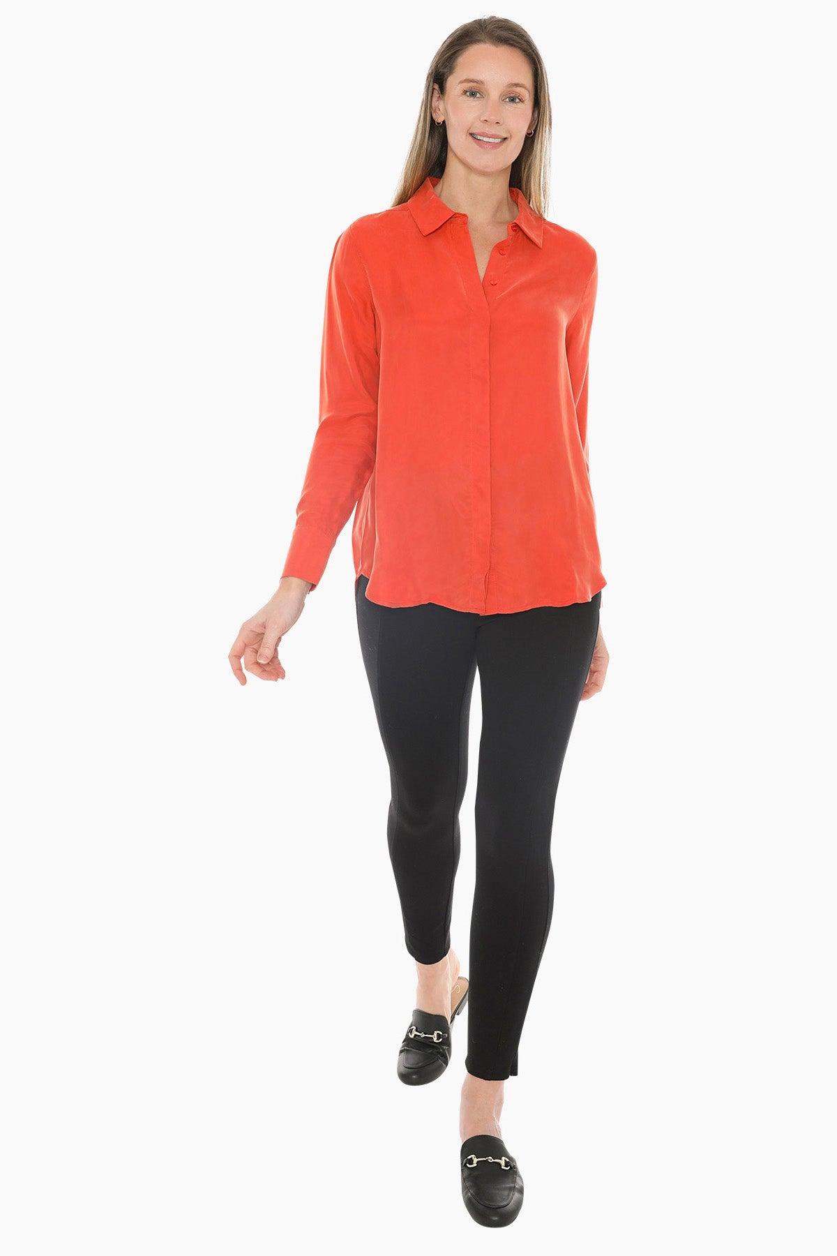 Long Sleeve Cupro Shirt in Nectarine