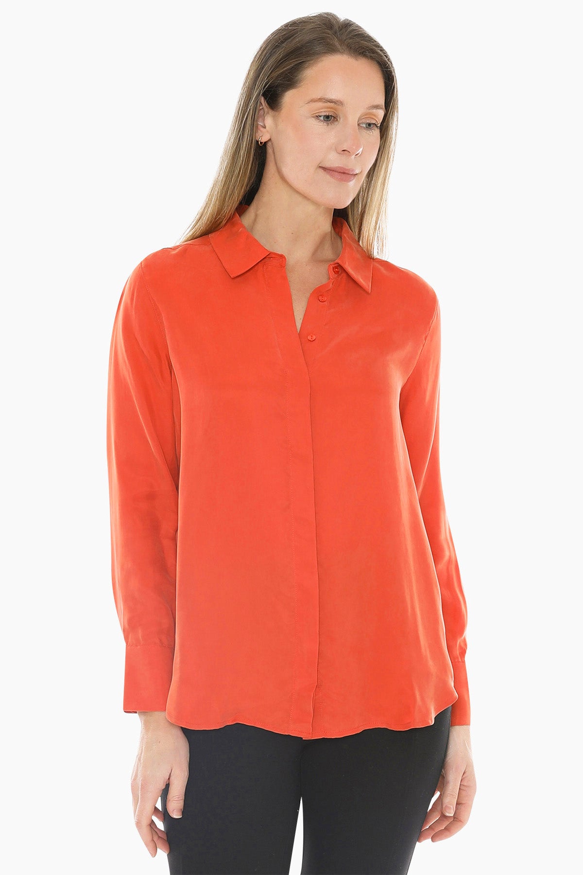 Long Sleeve Cupro Shirt in Nectarine