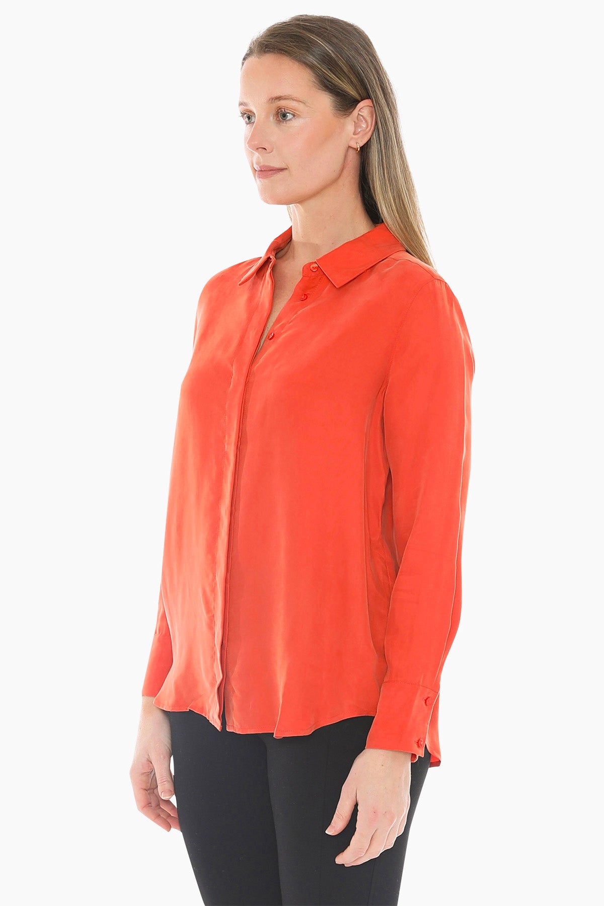 Long Sleeve Cupro Shirt in Nectarine