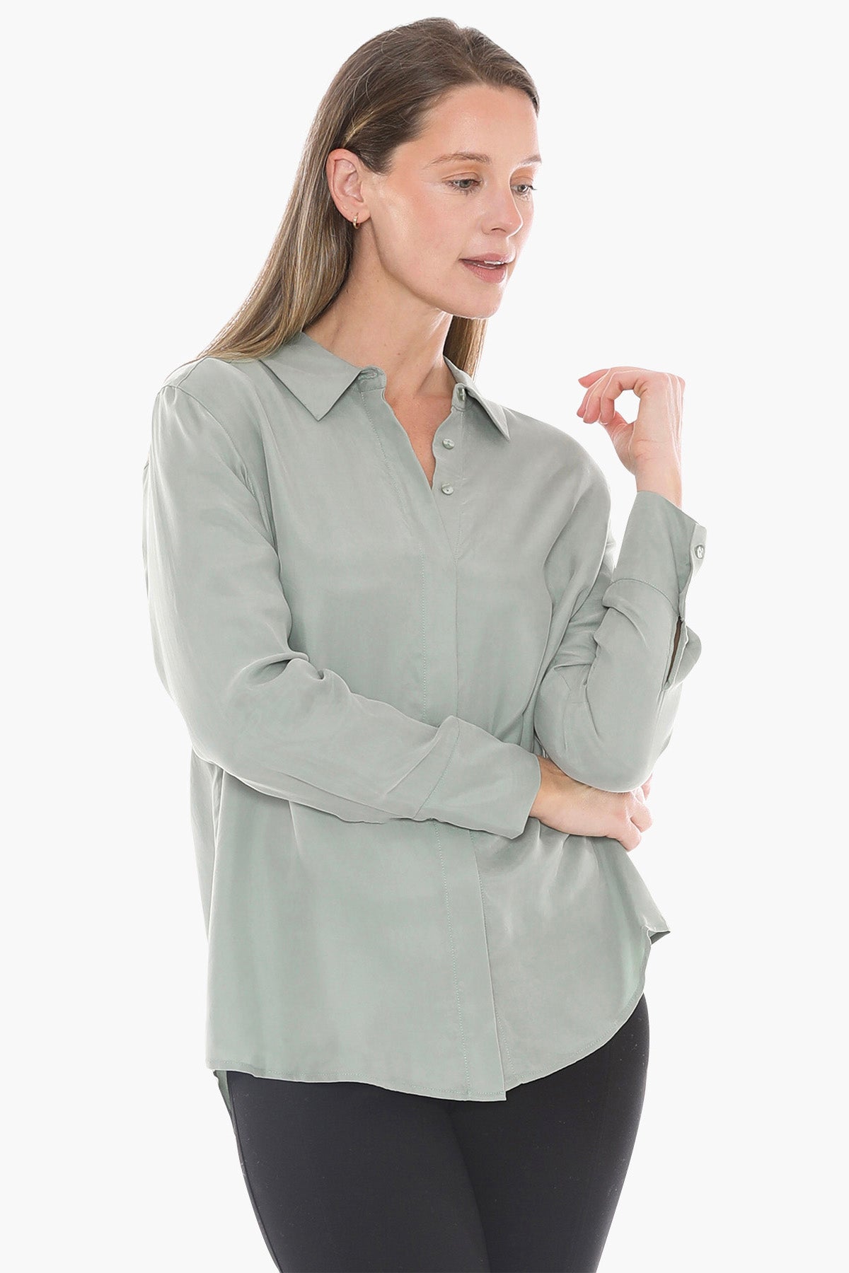 Long Sleeve Cupro Shirt in Sage