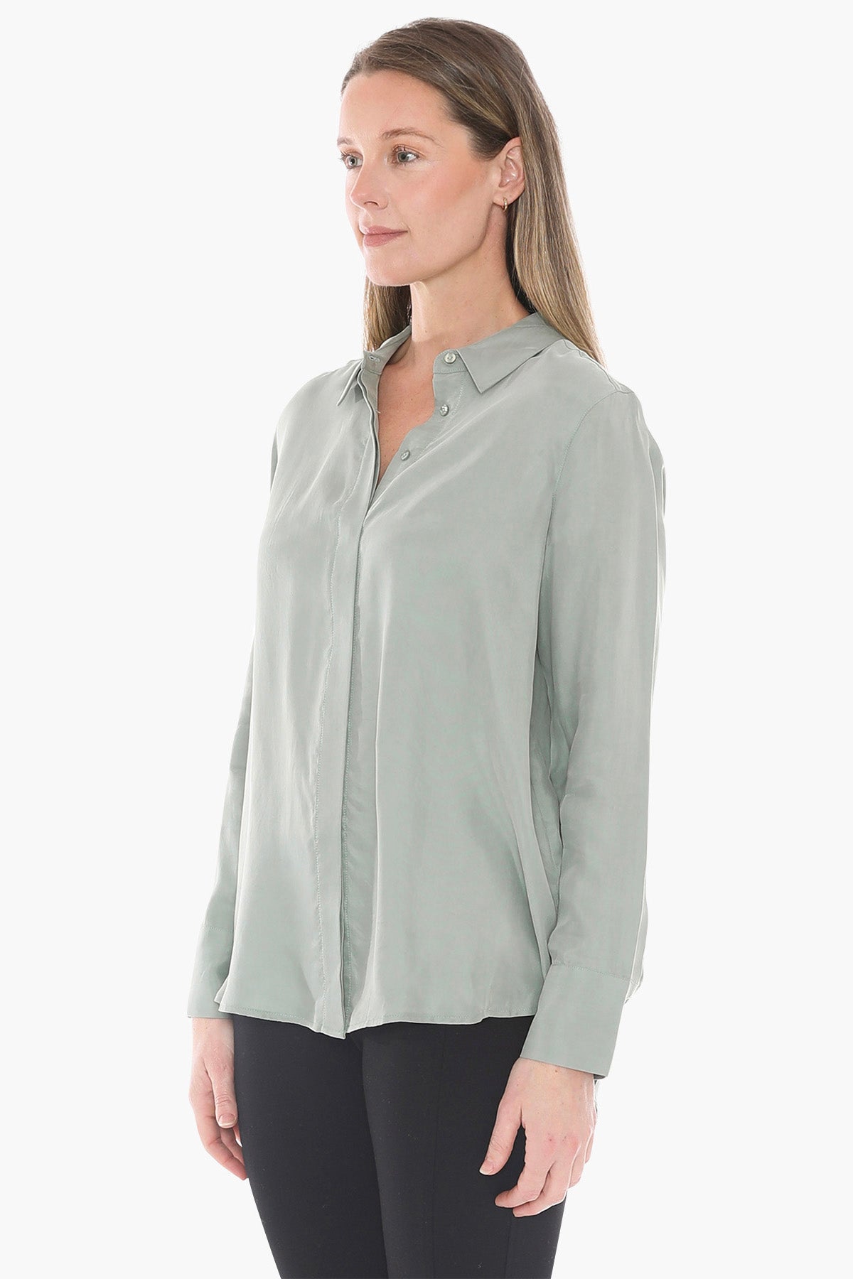 Long Sleeve Cupro Shirt in Sage