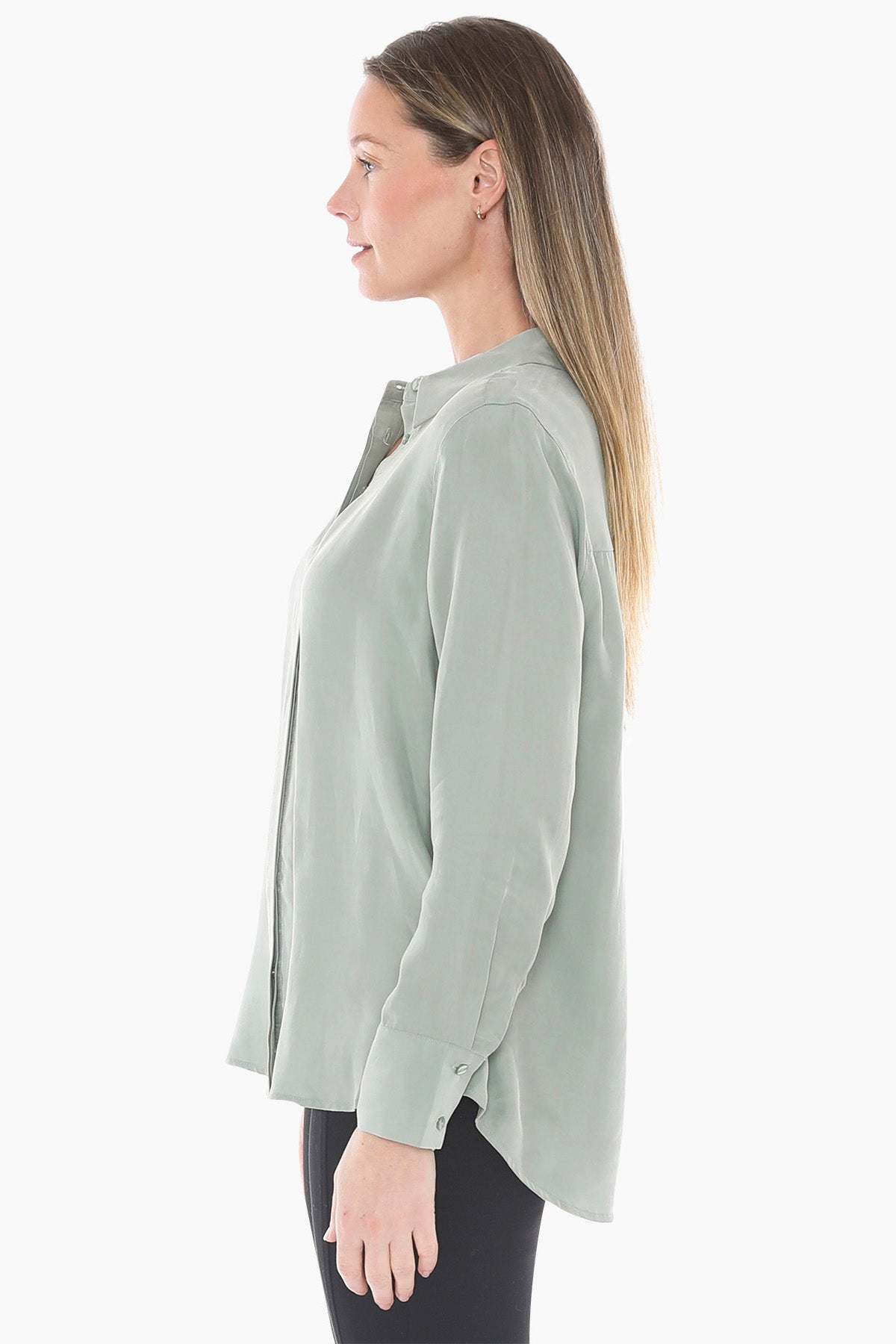 Long Sleeve Cupro Shirt in Sage