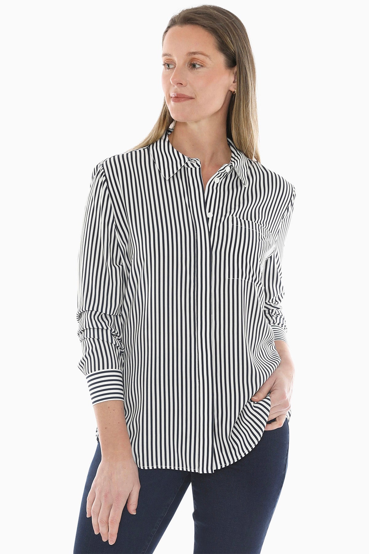 Mono Stripe Shirt in Ink/Ivory