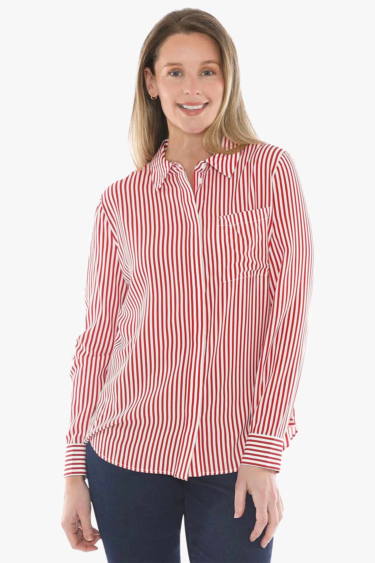 Mono Stripe Shirt in Poppy/Ivory