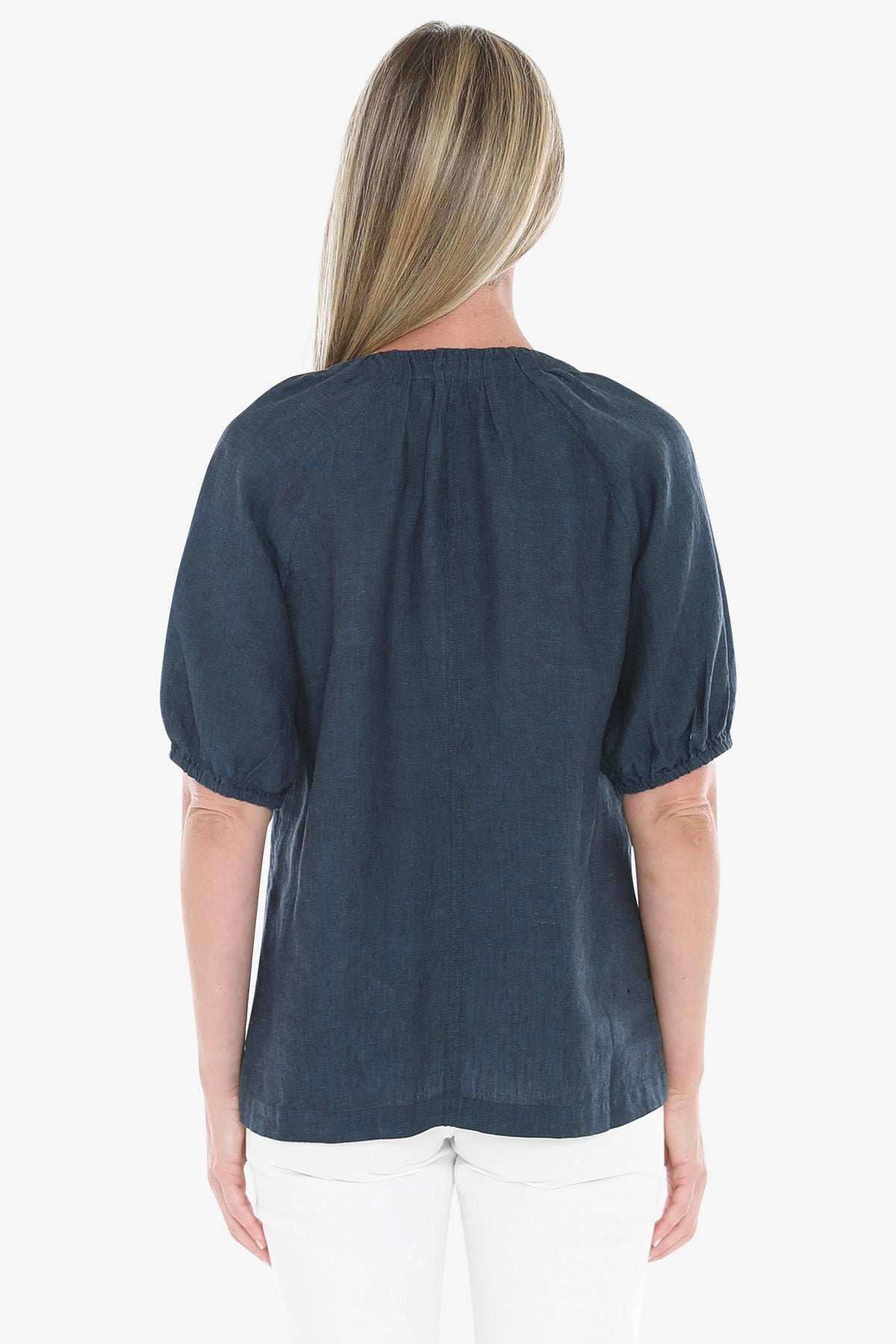 Womens Gather V Neck Top Navy 596j3002a