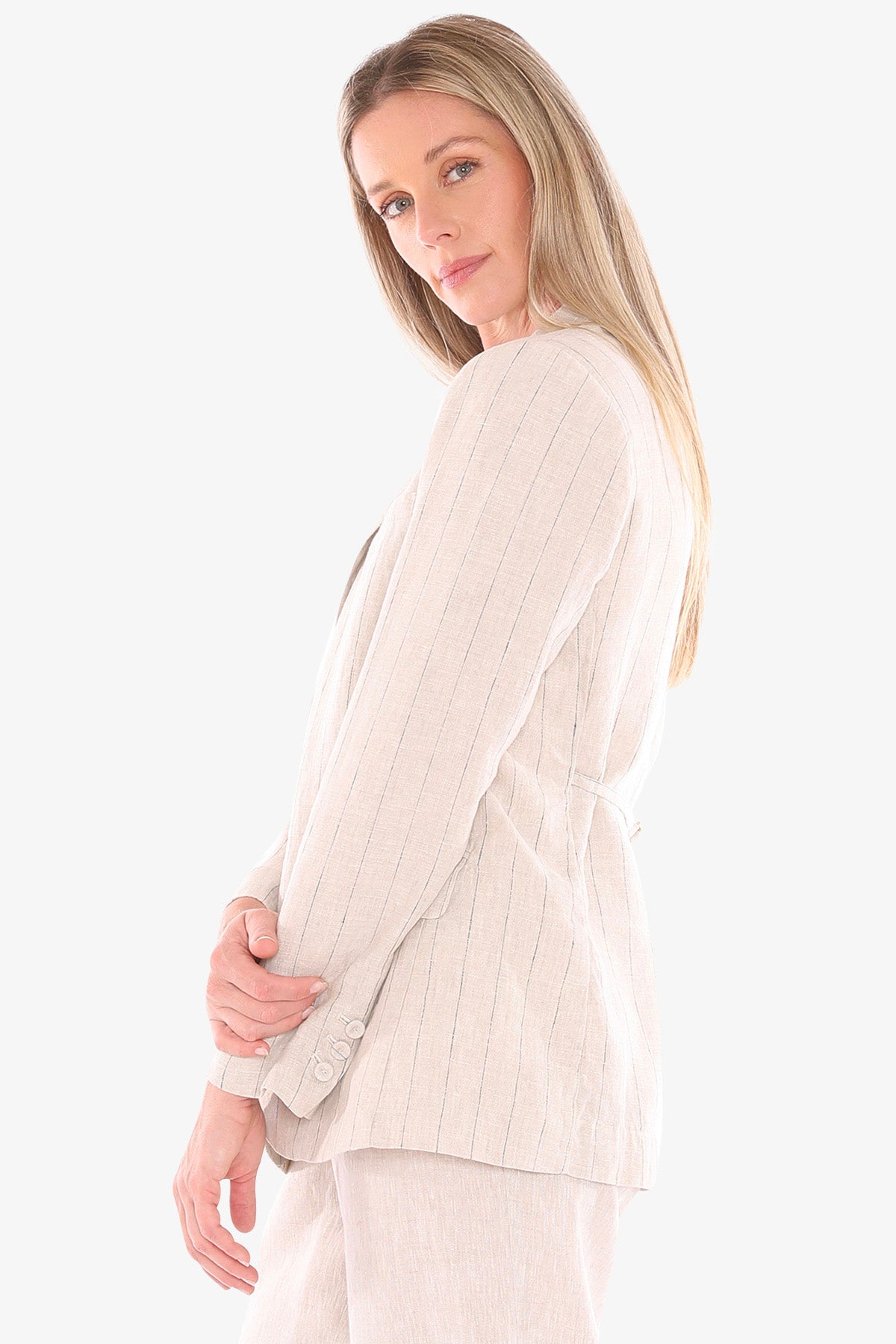 Womens Pinstripe Jacket Natural 596j4118a