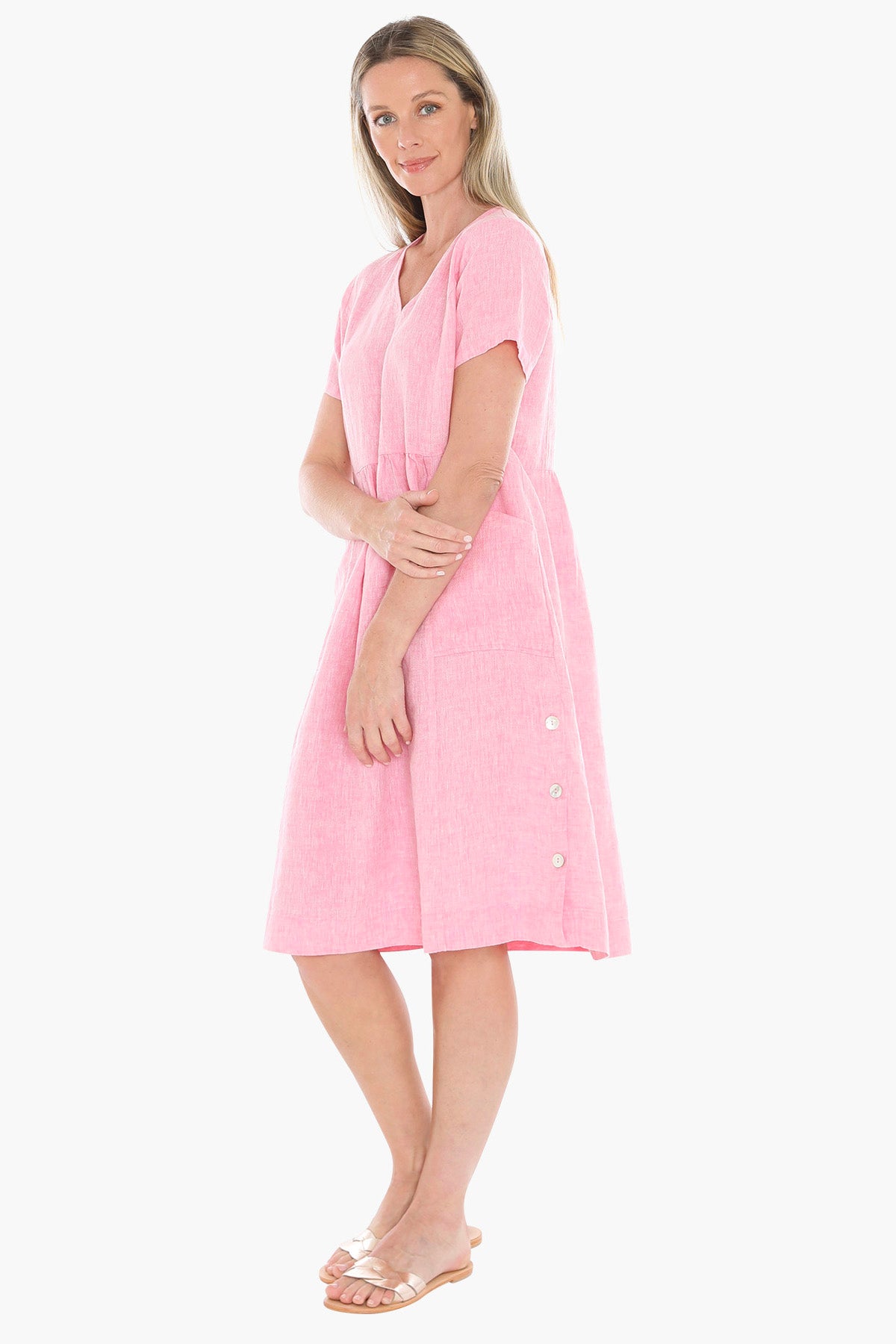 Womens Side Button Dress Pink 596j5027a