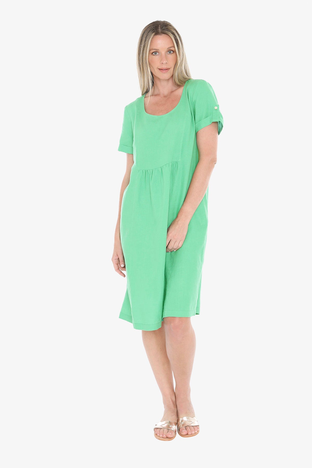 Womens Gather Waist Dress Green 596j5097a