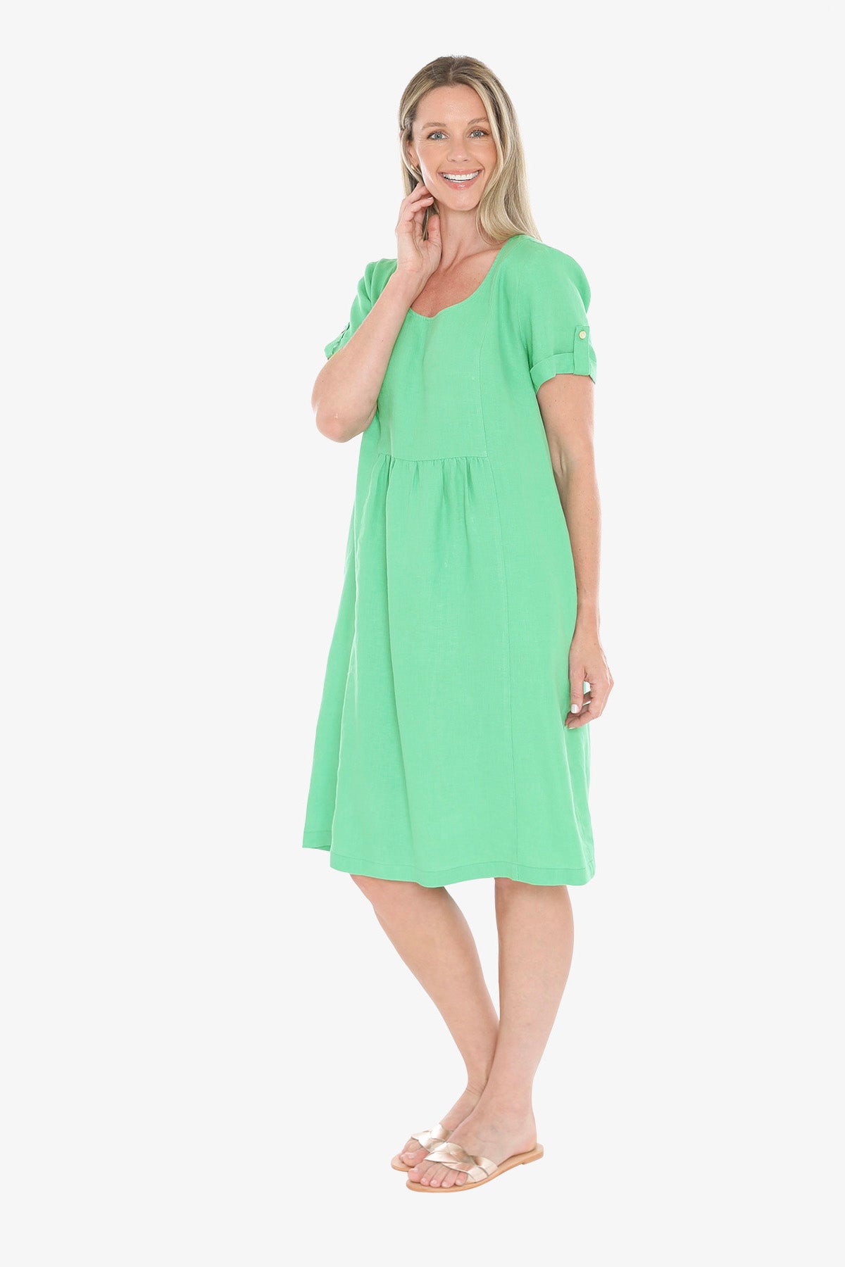 Womens Gather Waist Dress Green 596j5097a