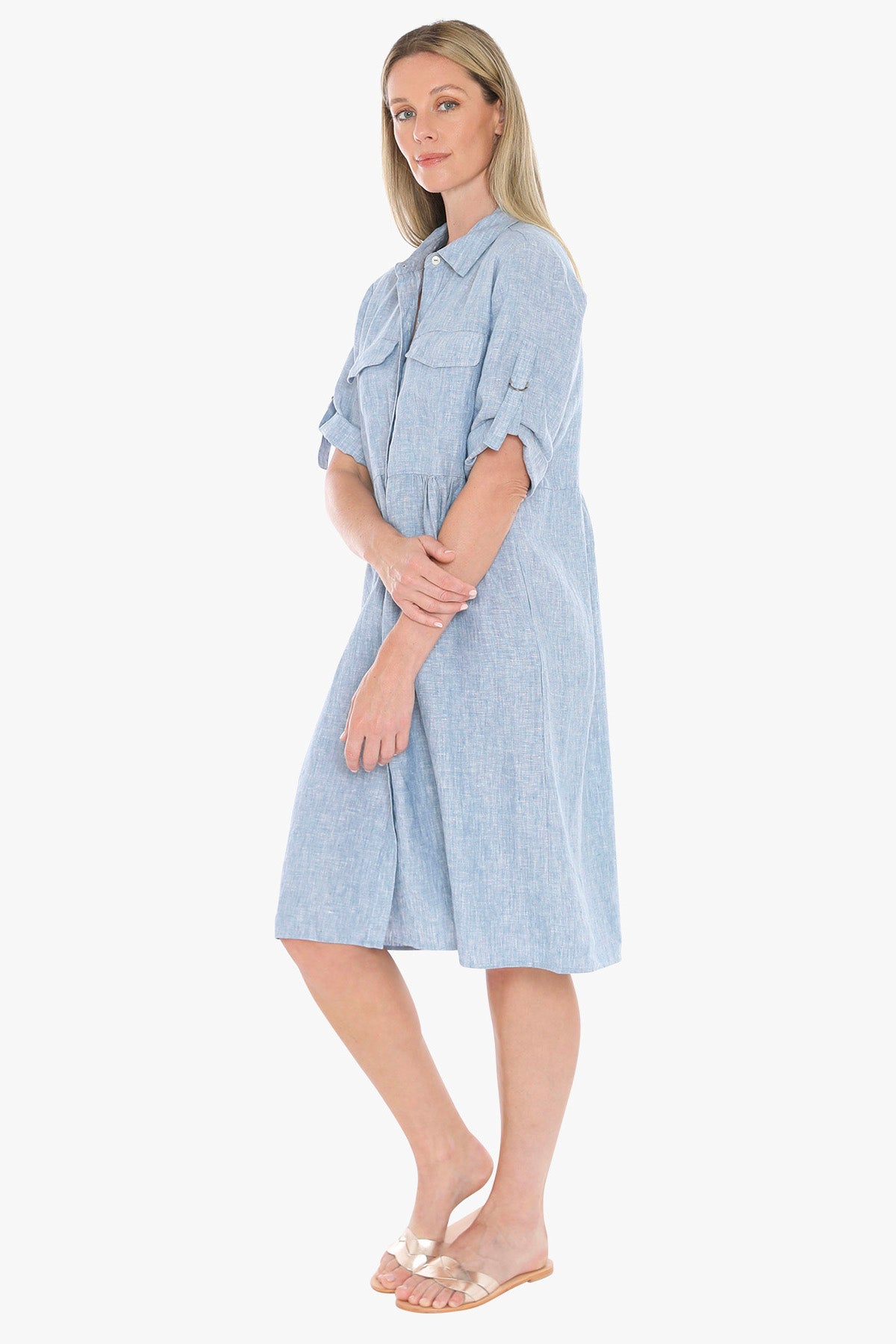 Womens D Ring Slv Dress Blue 596j5098a