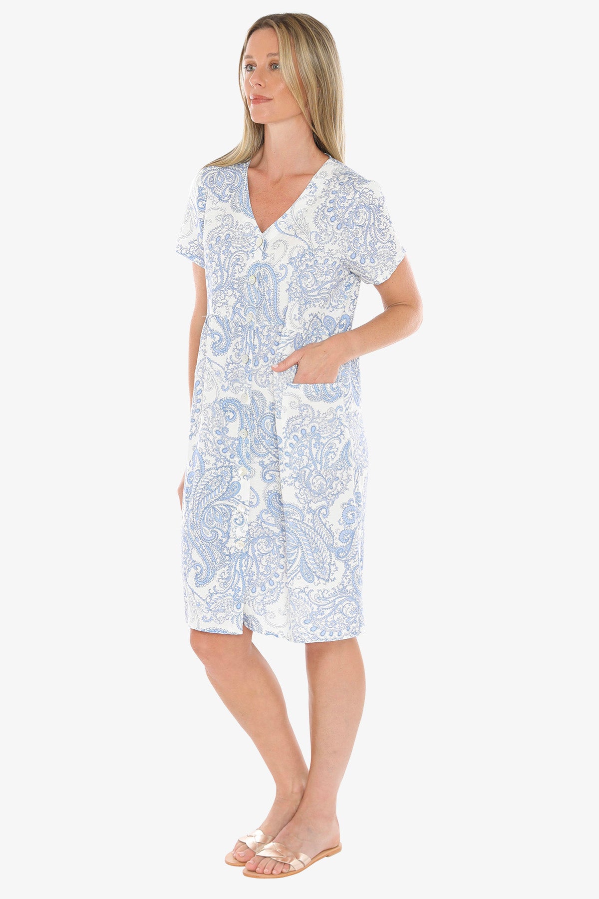 Womens Mykonos Button Dress Blue 596j5138a