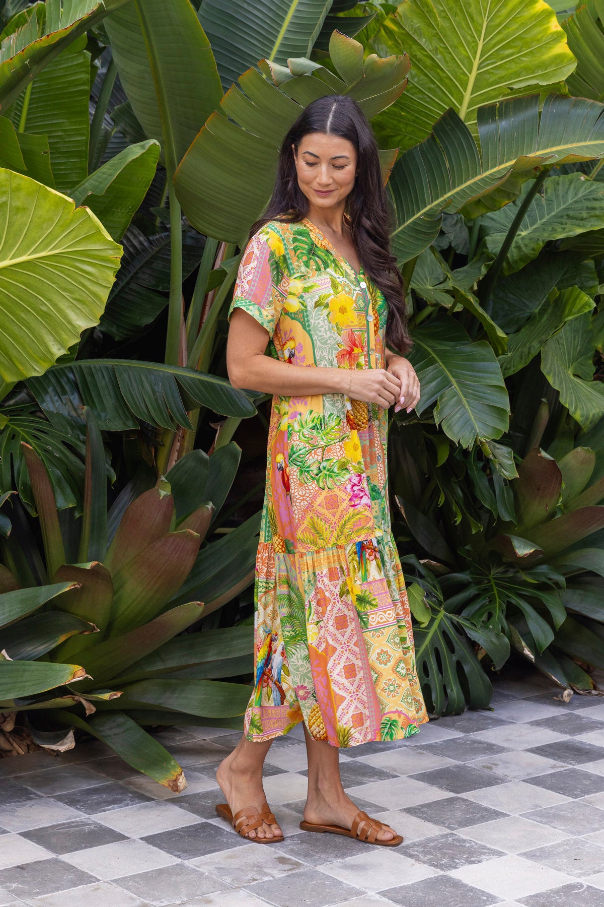 Womens Pina Colada Tiered Dress Multicolor 596j5161a