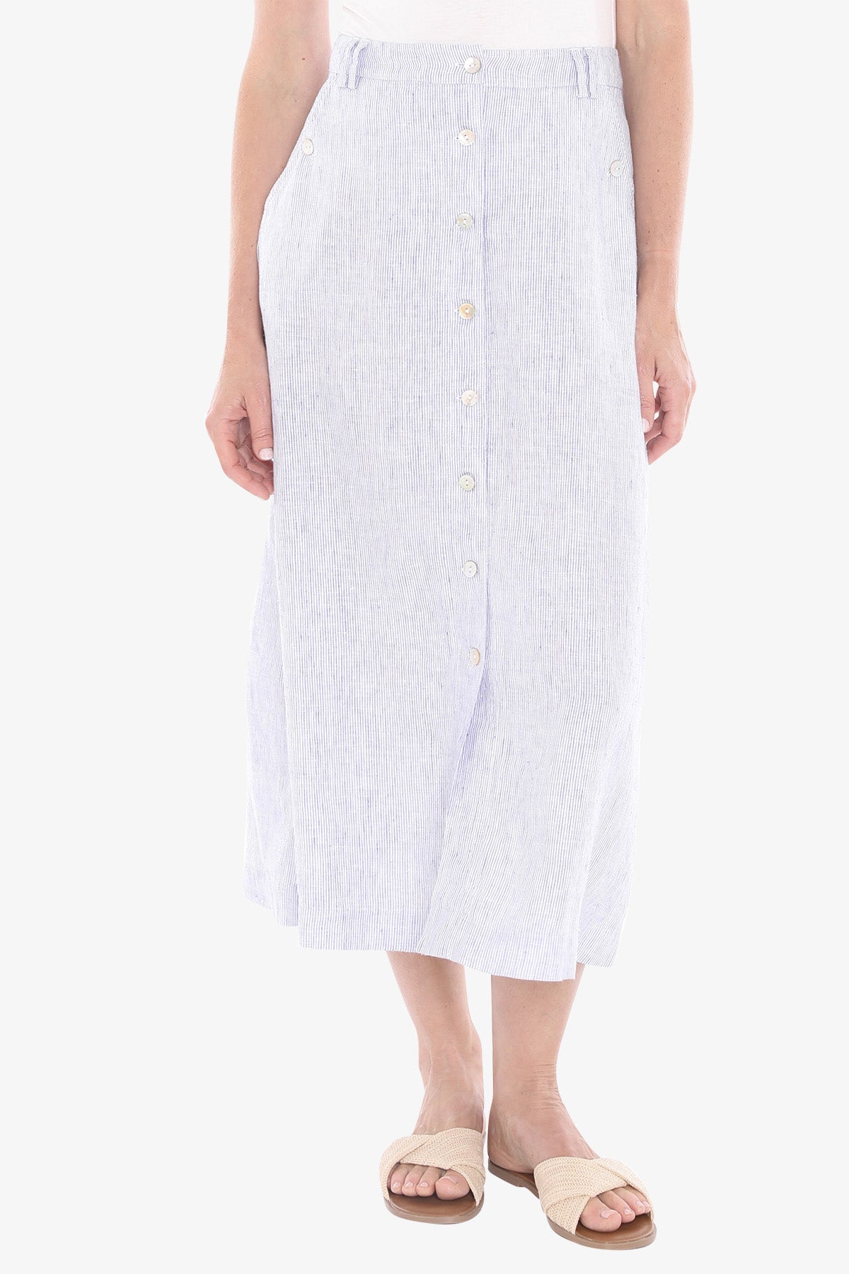 Womens Core Stripe Button Skirt Blue 596j6020a