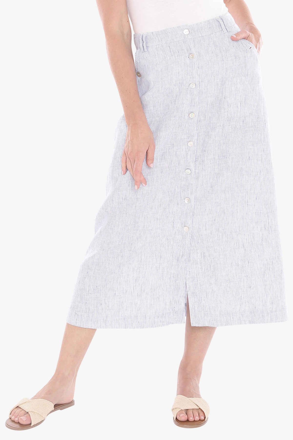 Womens Core Stripe Button Skirt Blue 596j6020a