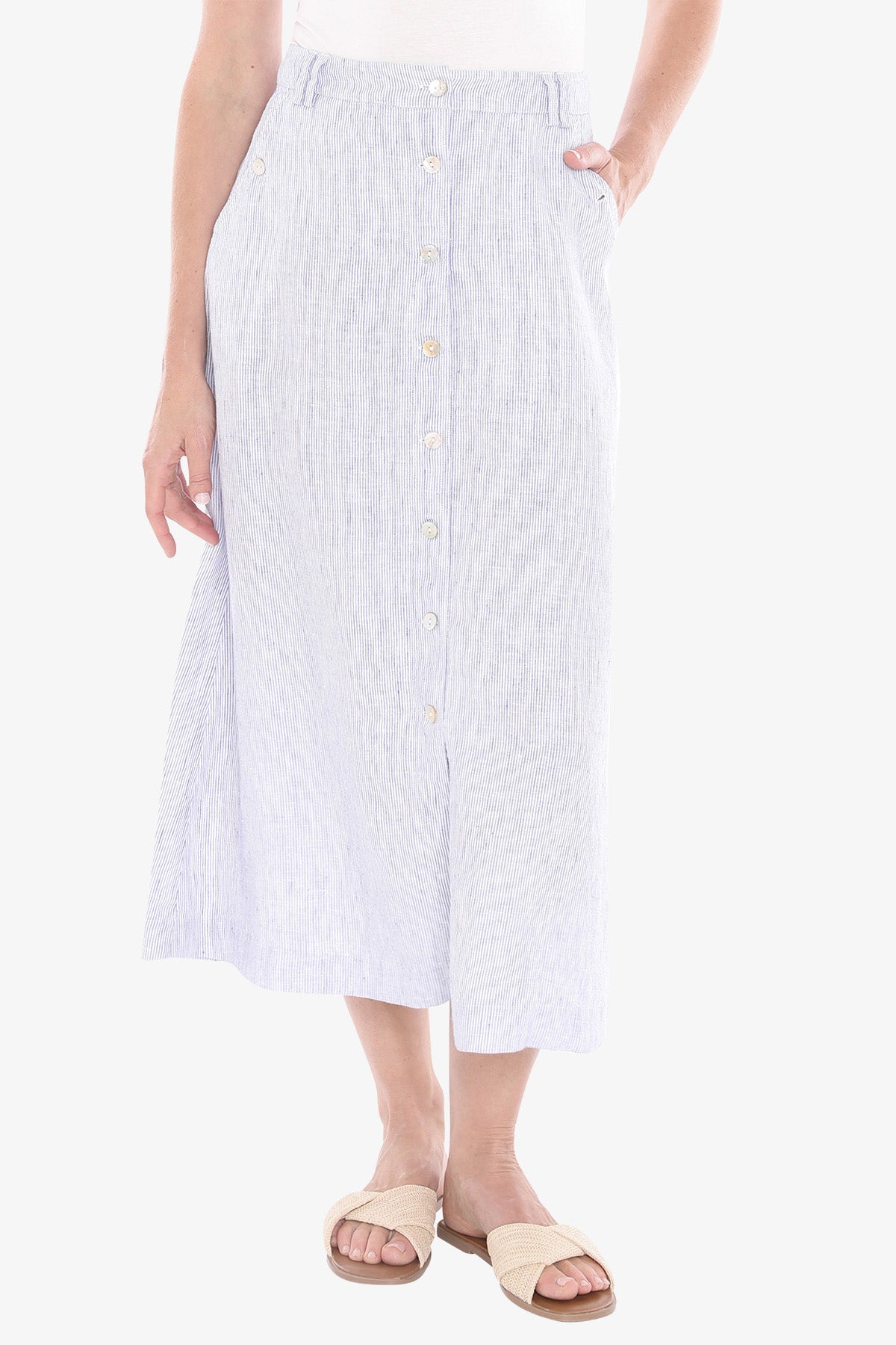 Womens Core Stripe Button Skirt Blue 596j6020a