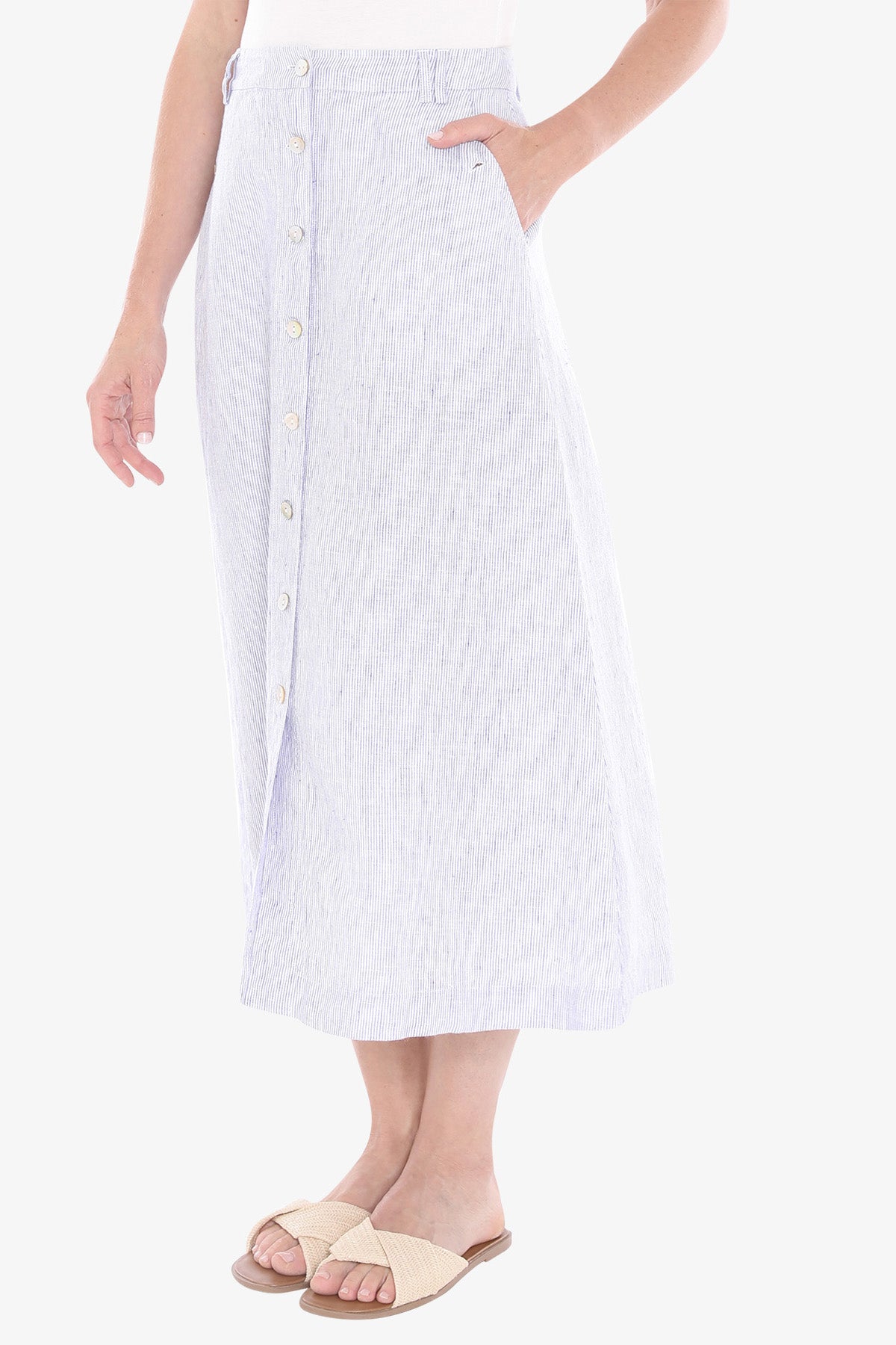 Womens Core Stripe Button Skirt Blue 596j6020a