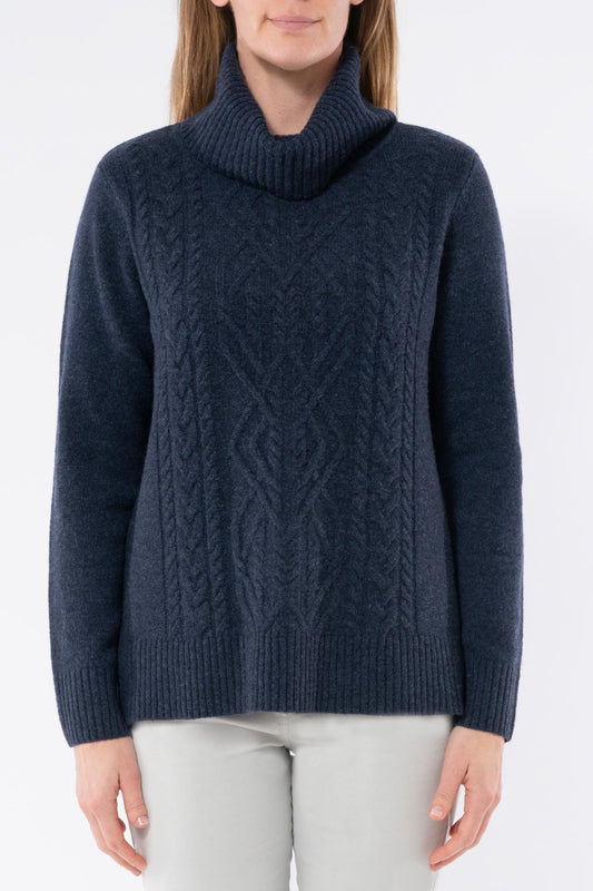 Cowl Neck Cable Pullover Midnight