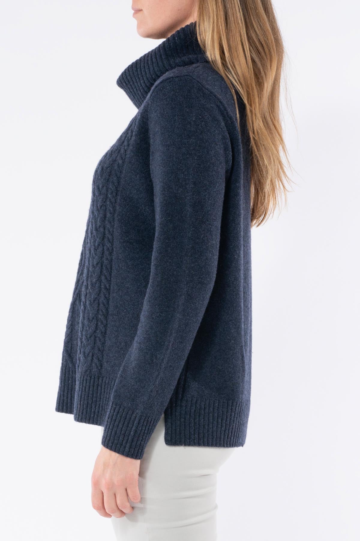 Cowl Neck Cable Pullover Midnight