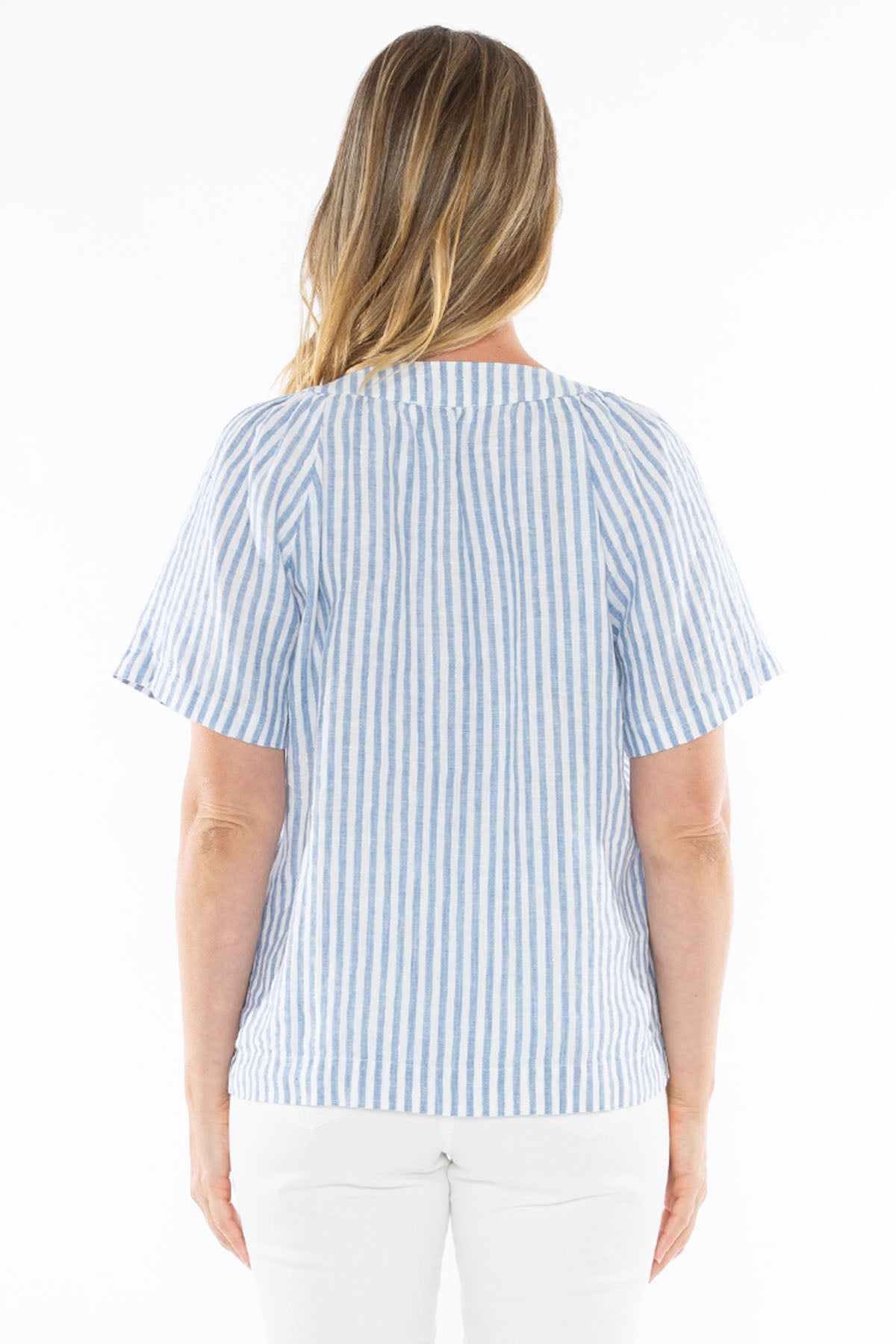Women's Metallic Stripe Top in Blue and White