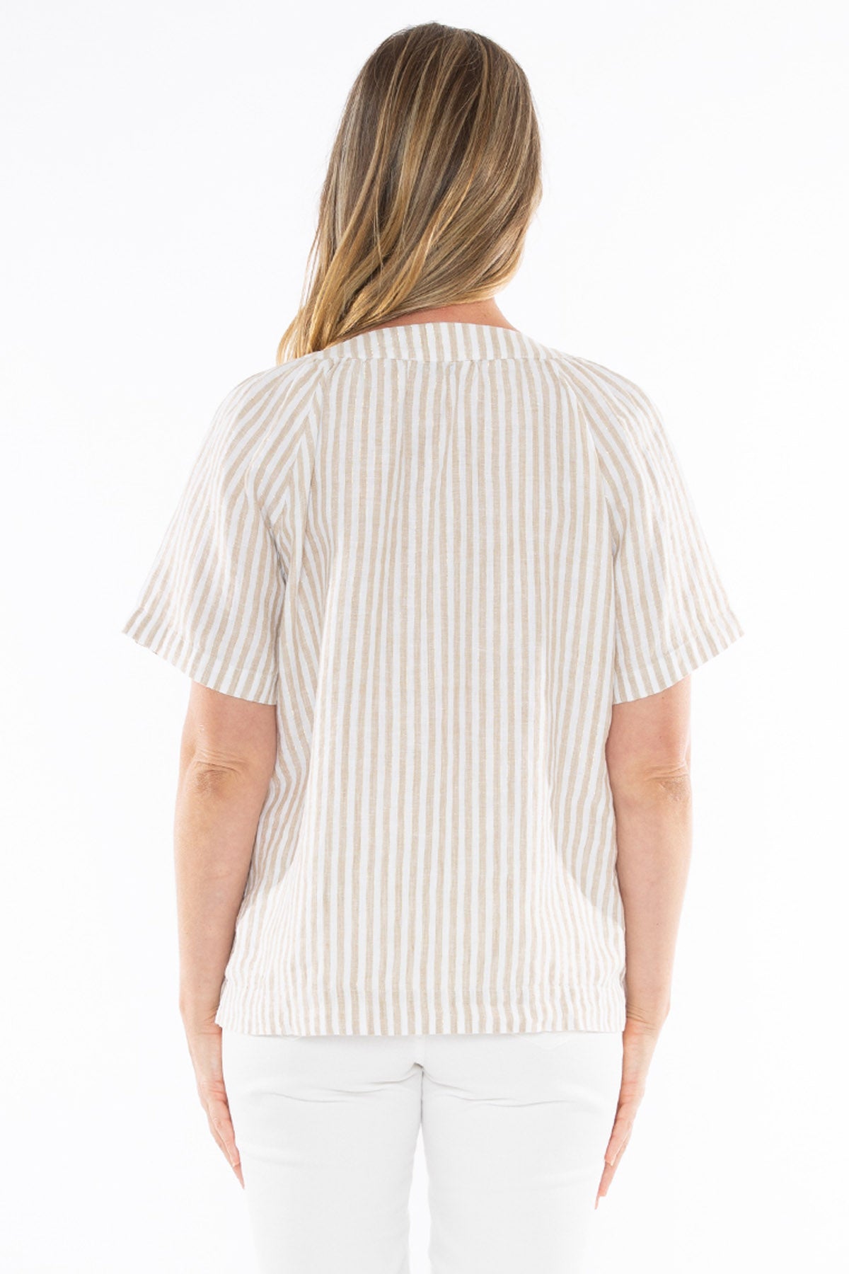 Women's Metallic Stripe Top in Brown and White