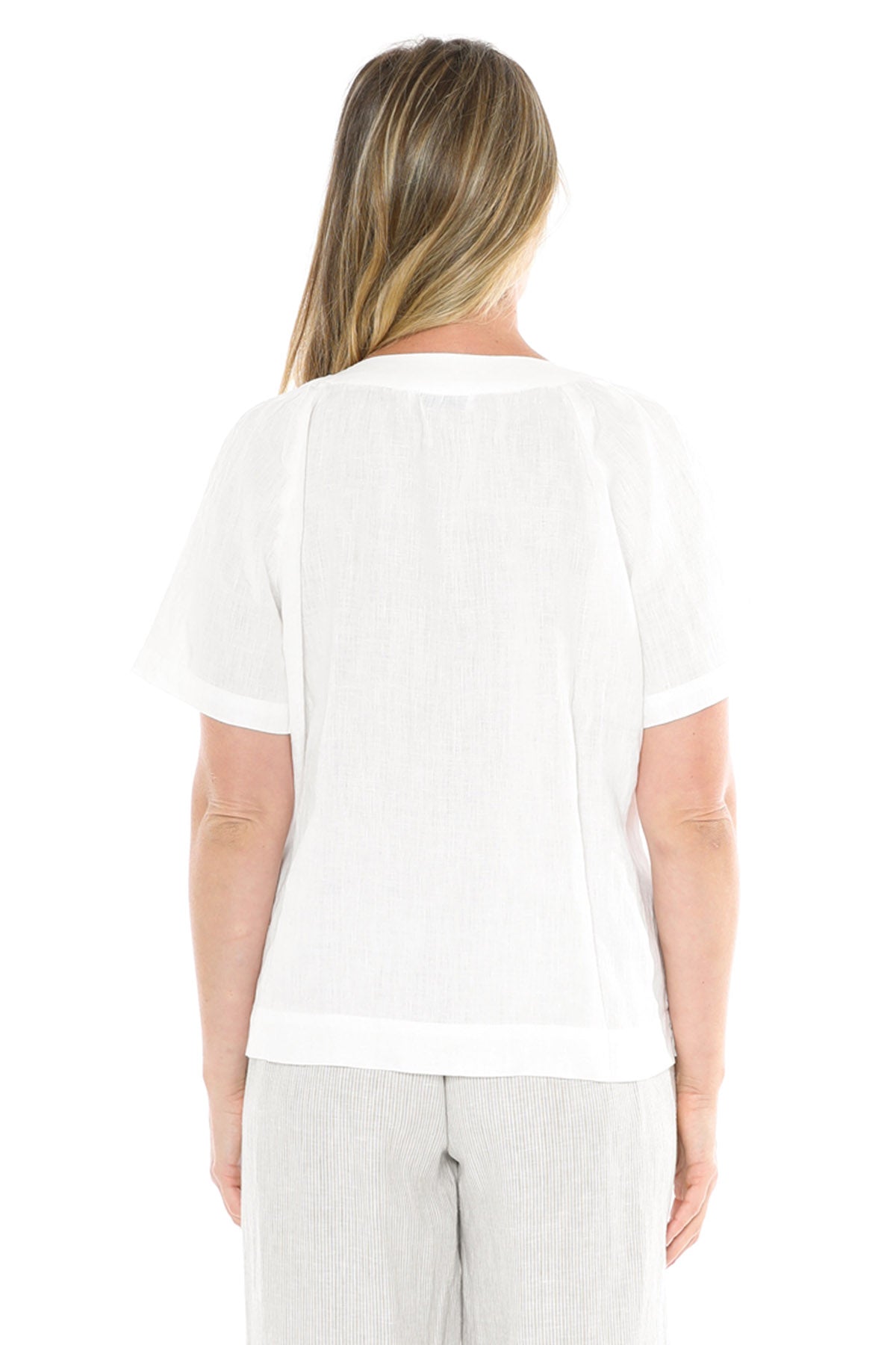 Women's V-Neck Flutter Short Sleeve Top in White