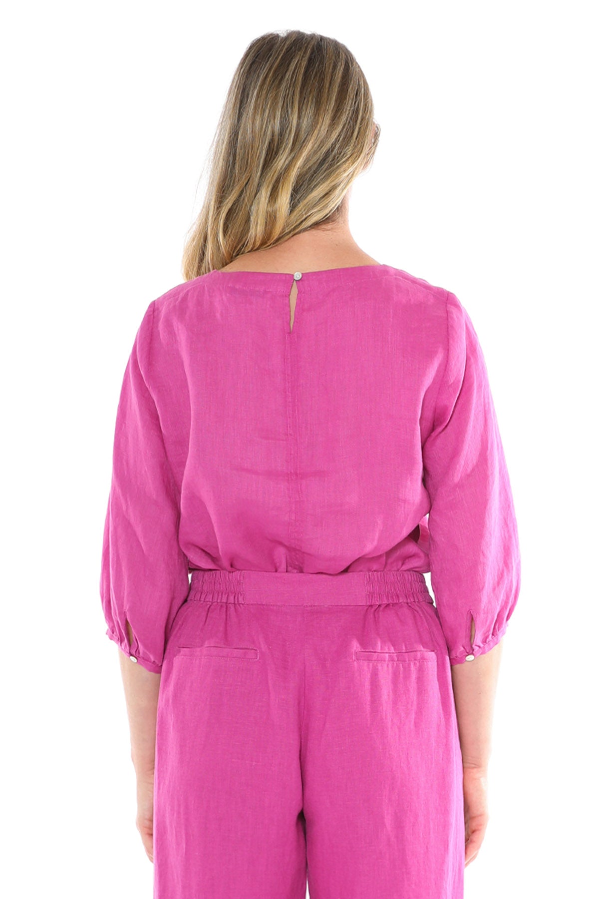 Women's Gathered Sleeve Hem Top in Pink