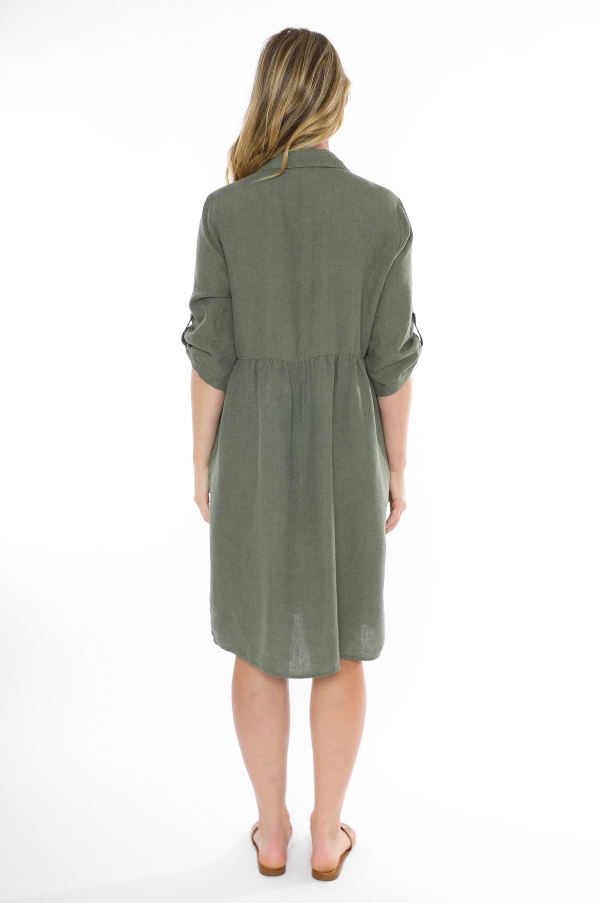 Women's Two Pocket Linen Dress in Green