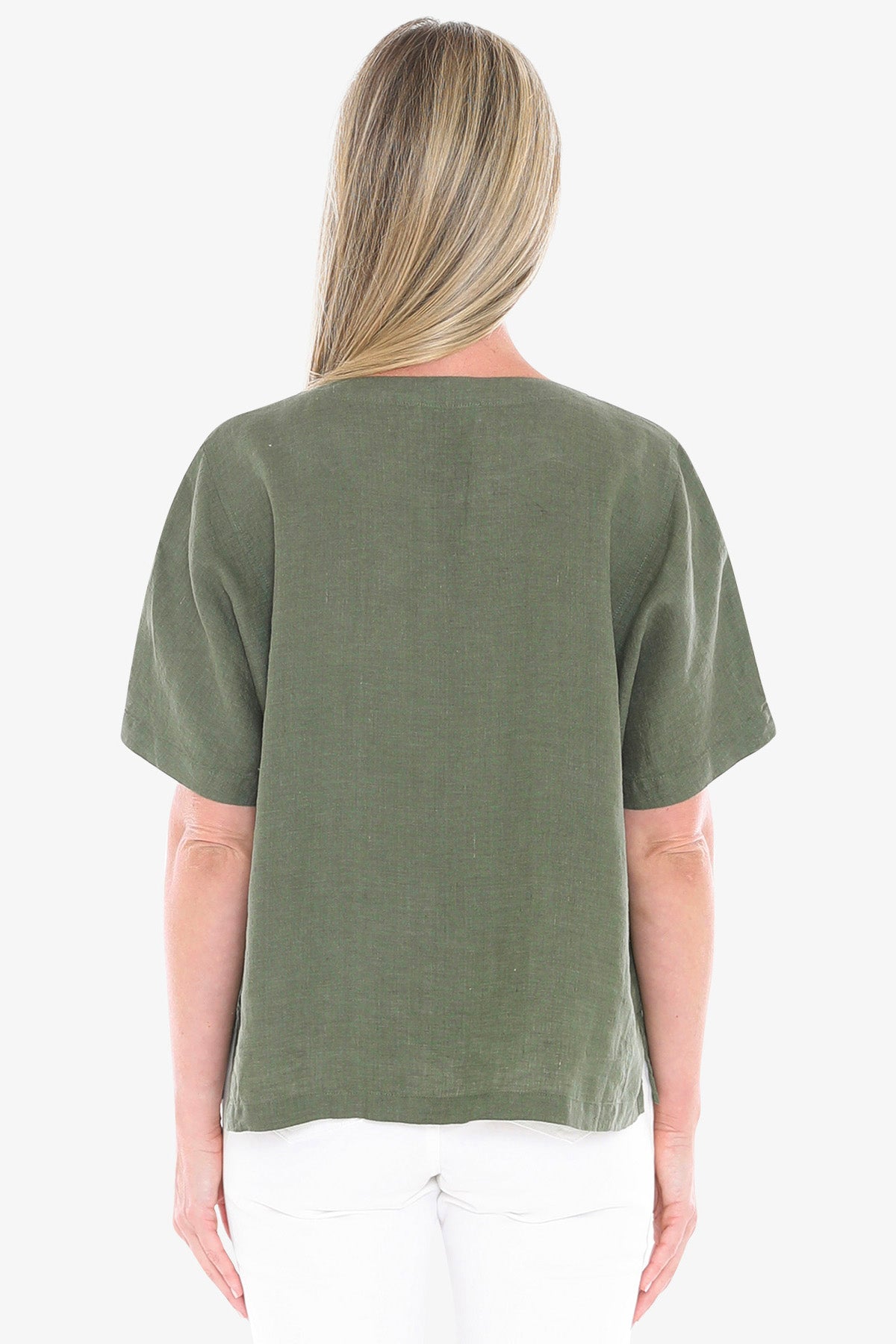 Womens 2 Pocket Linen Top Green 596j3160a