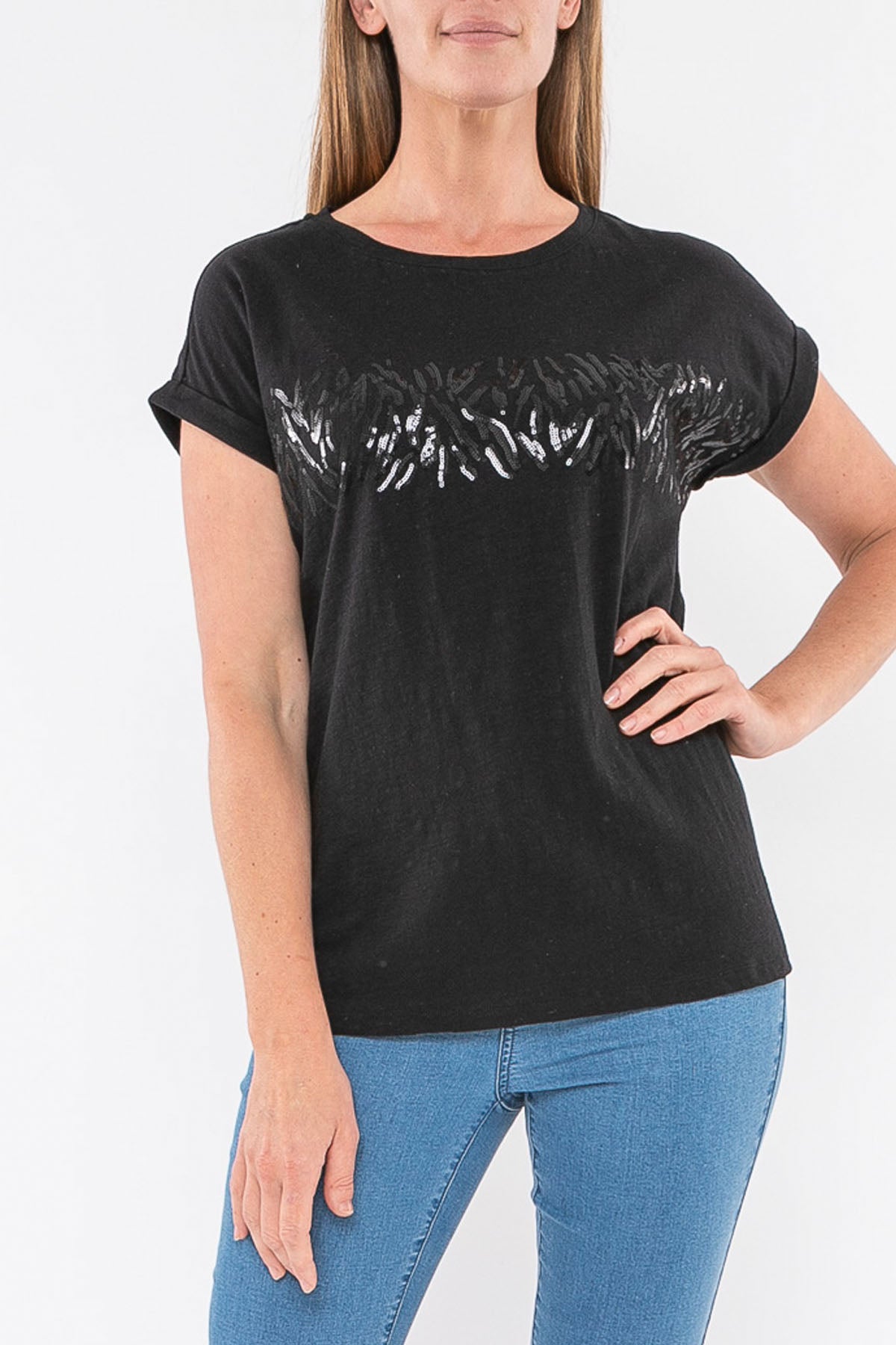 Animal Sequin Tee Black