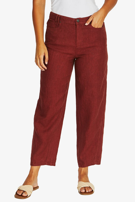 Womens Barrel Leg Linen Jean Red 616j7103a
