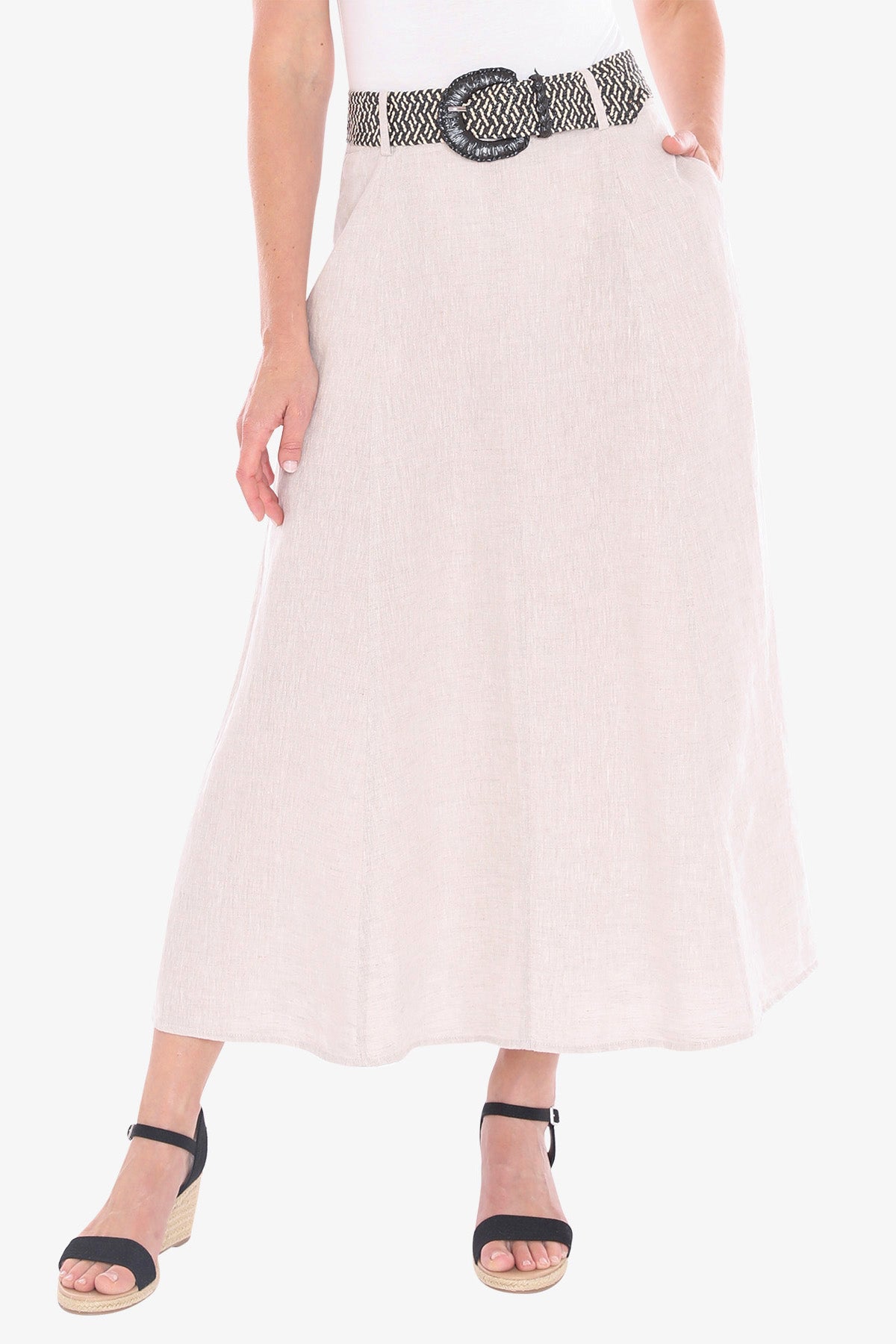 Womens Belted Panel Skirt Beige 596j6135a