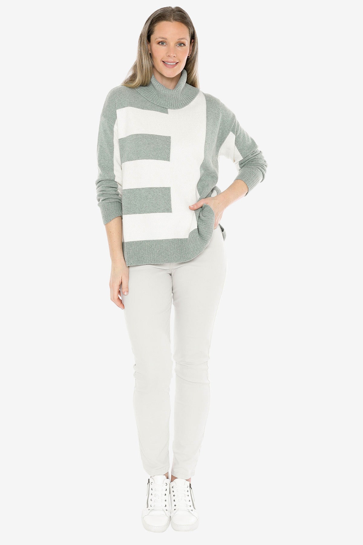 Block Panel Pullover in Alpine/Ivory