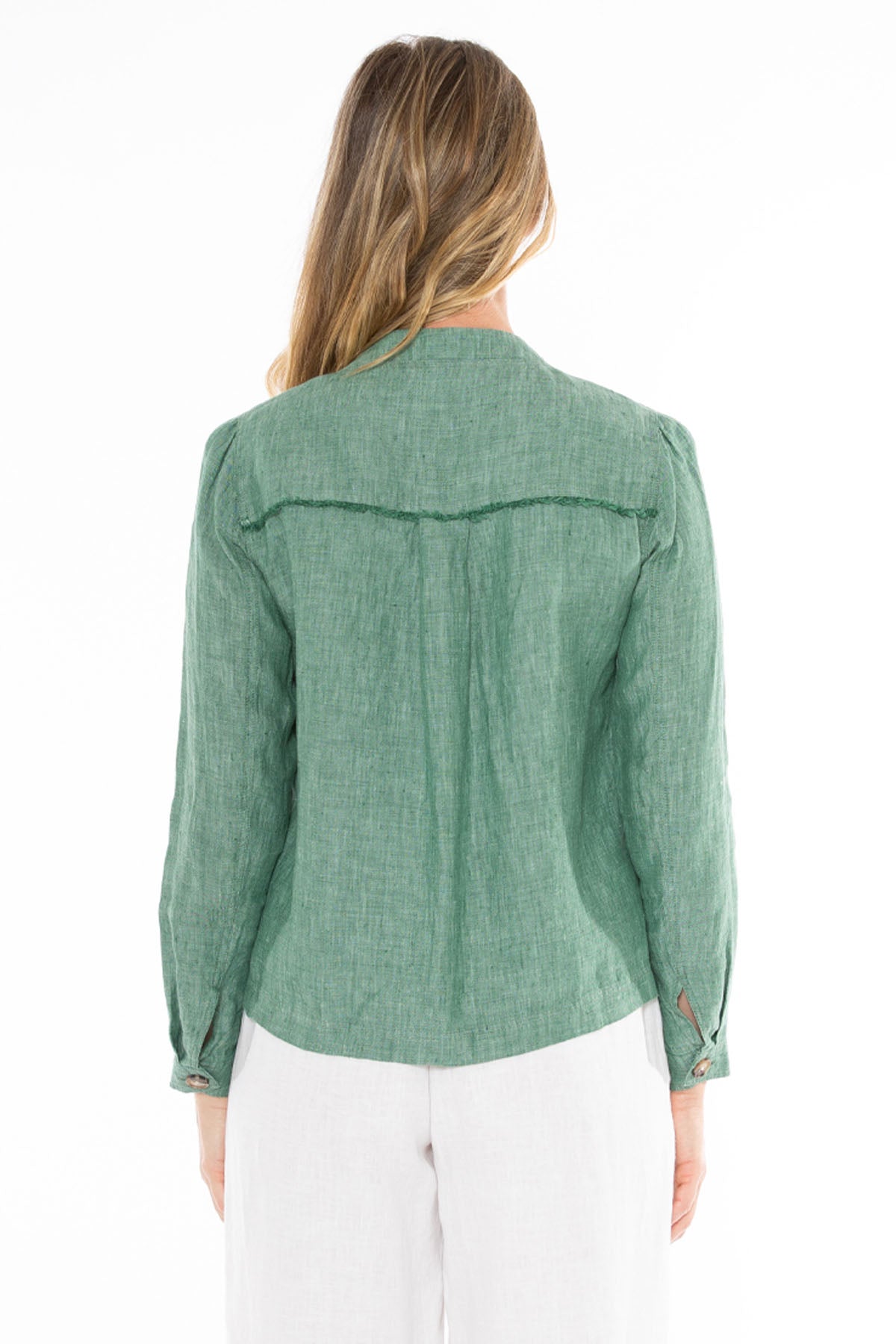 Women's Boxy Linen Jacket in Green