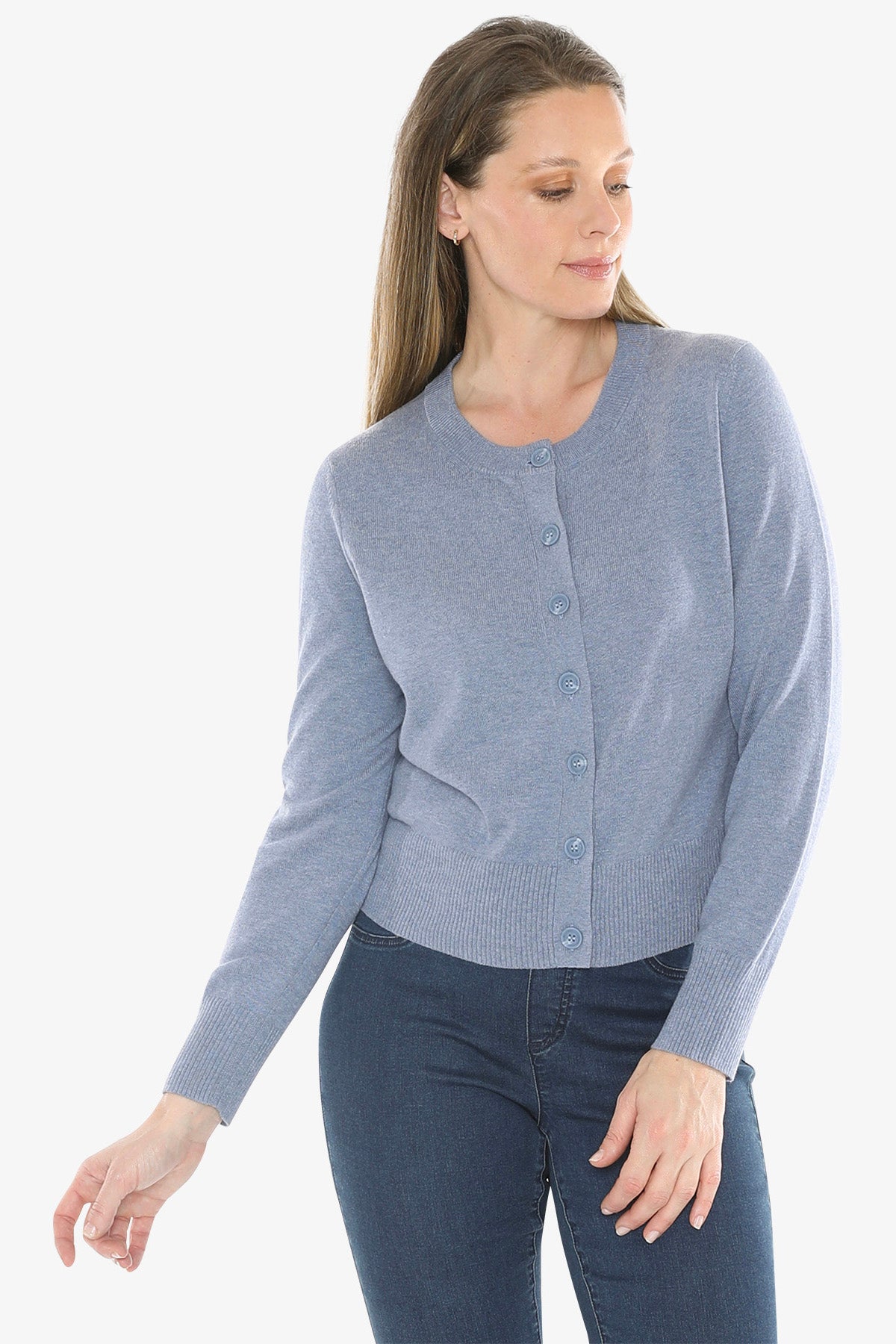 Button Through Cardi in Seaside Marle
