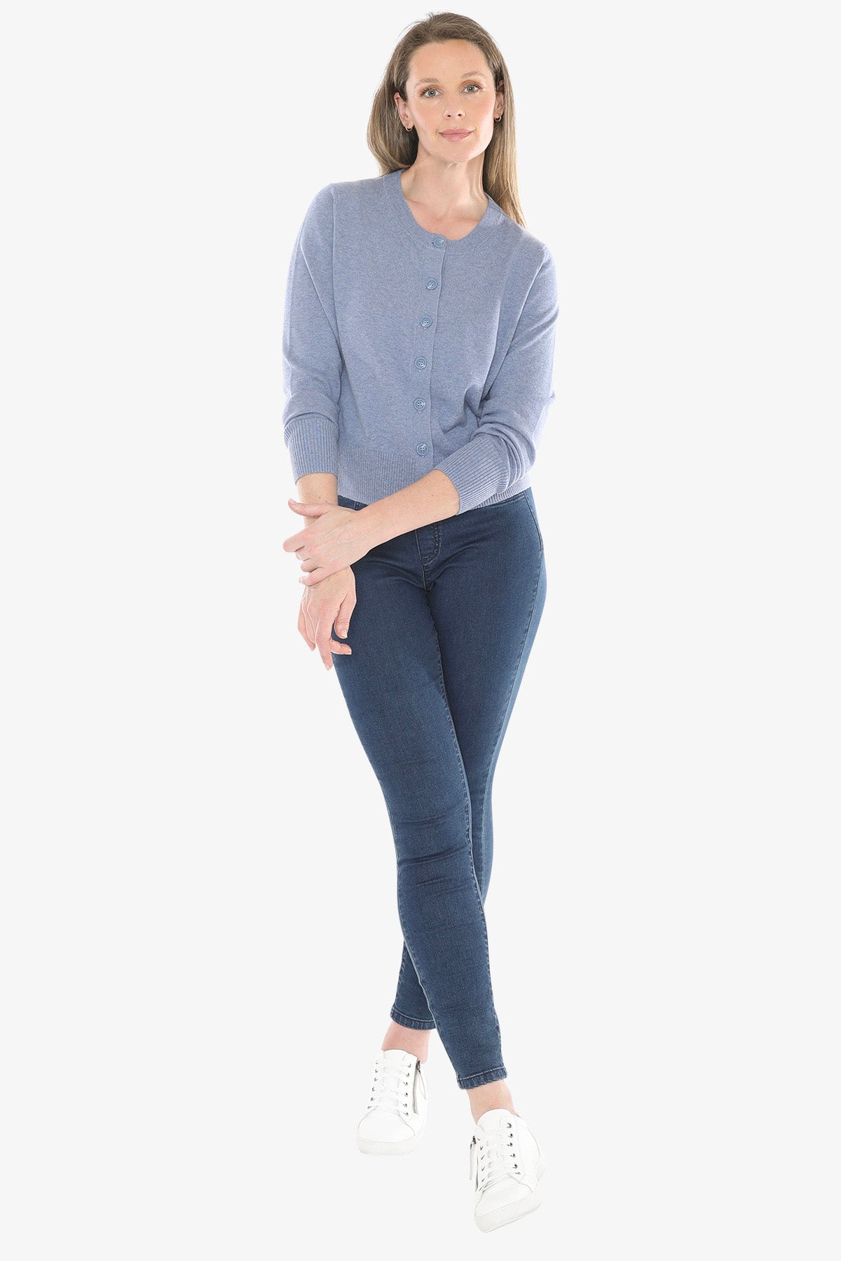 Button Through Cardi in Seaside Marle