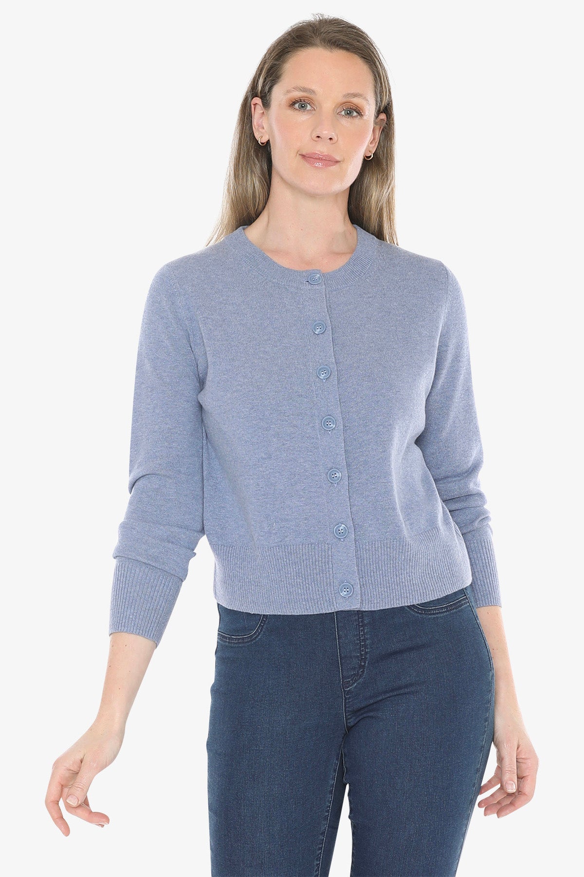 Button Through Cardi in Seaside Marle