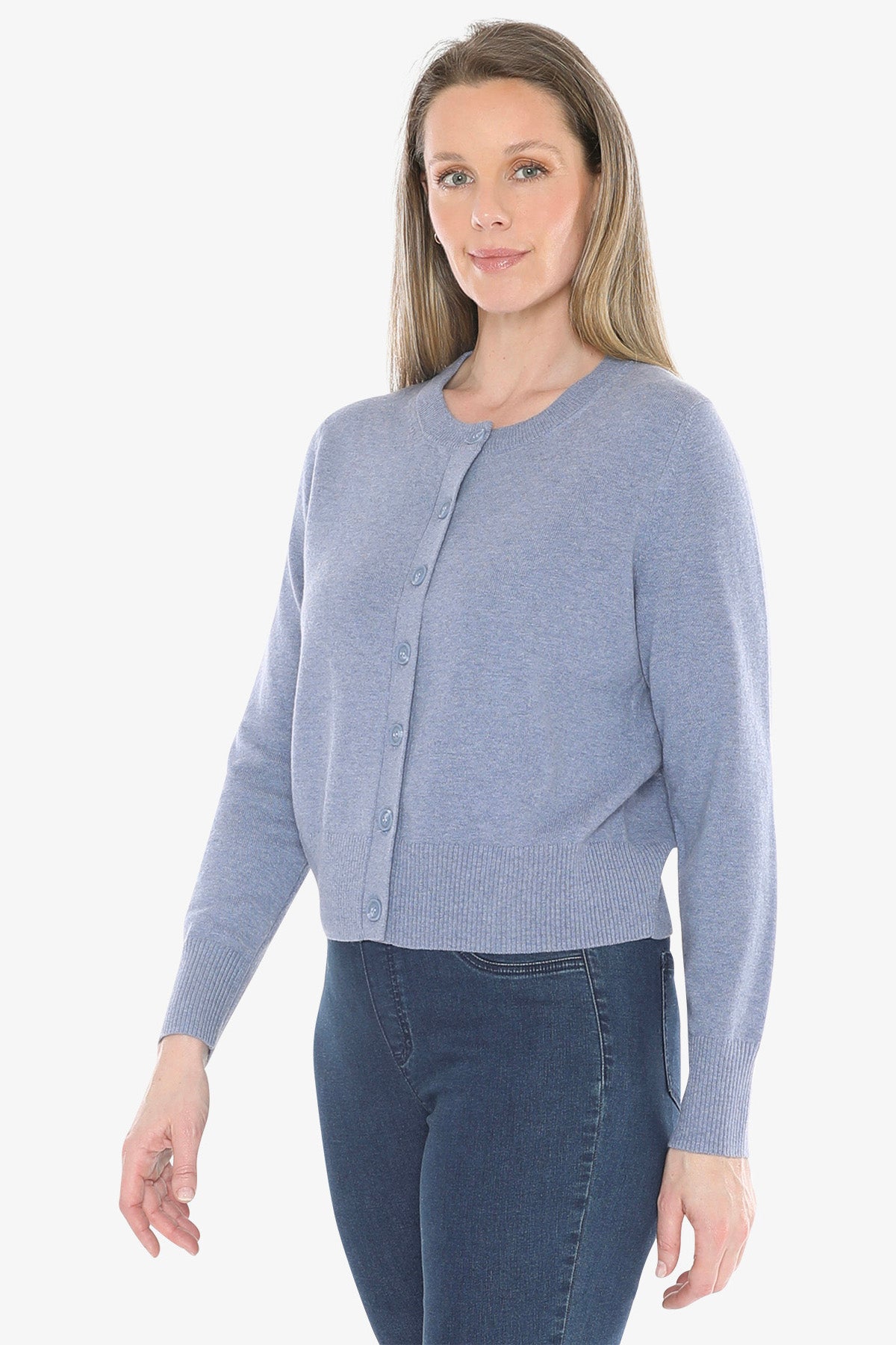 Button Through Cardi in Seaside Marle