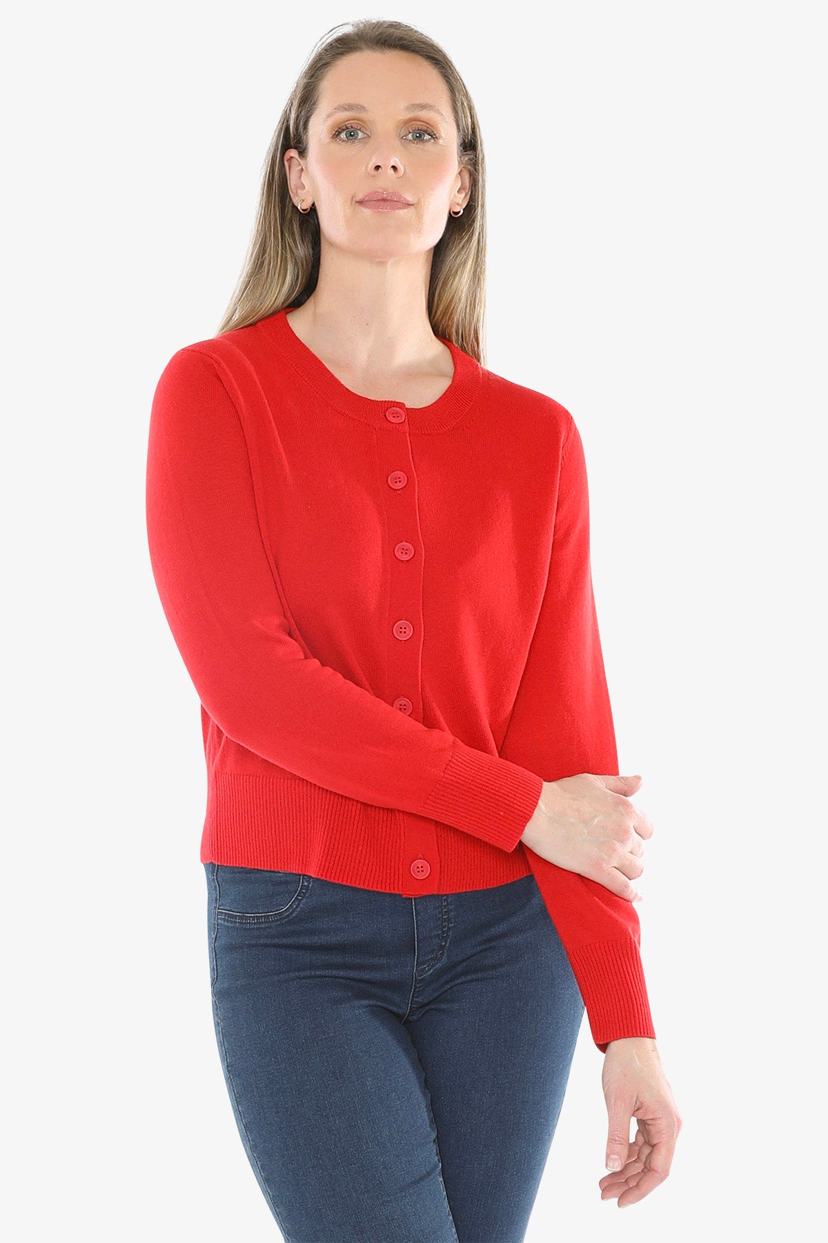 Button Through Cardi in Poppy