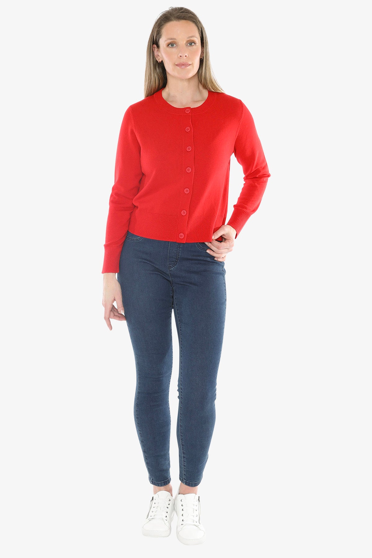 Button Through Cardi in Poppy