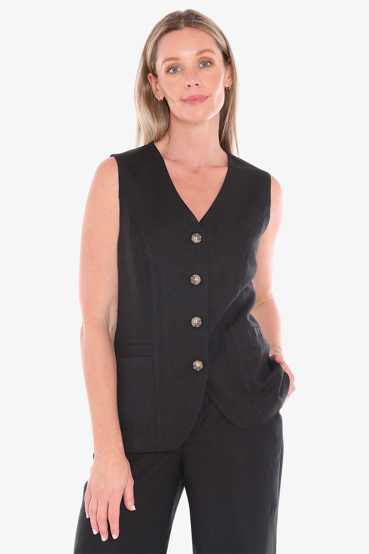 Womens Button Vest Black 596j4092a