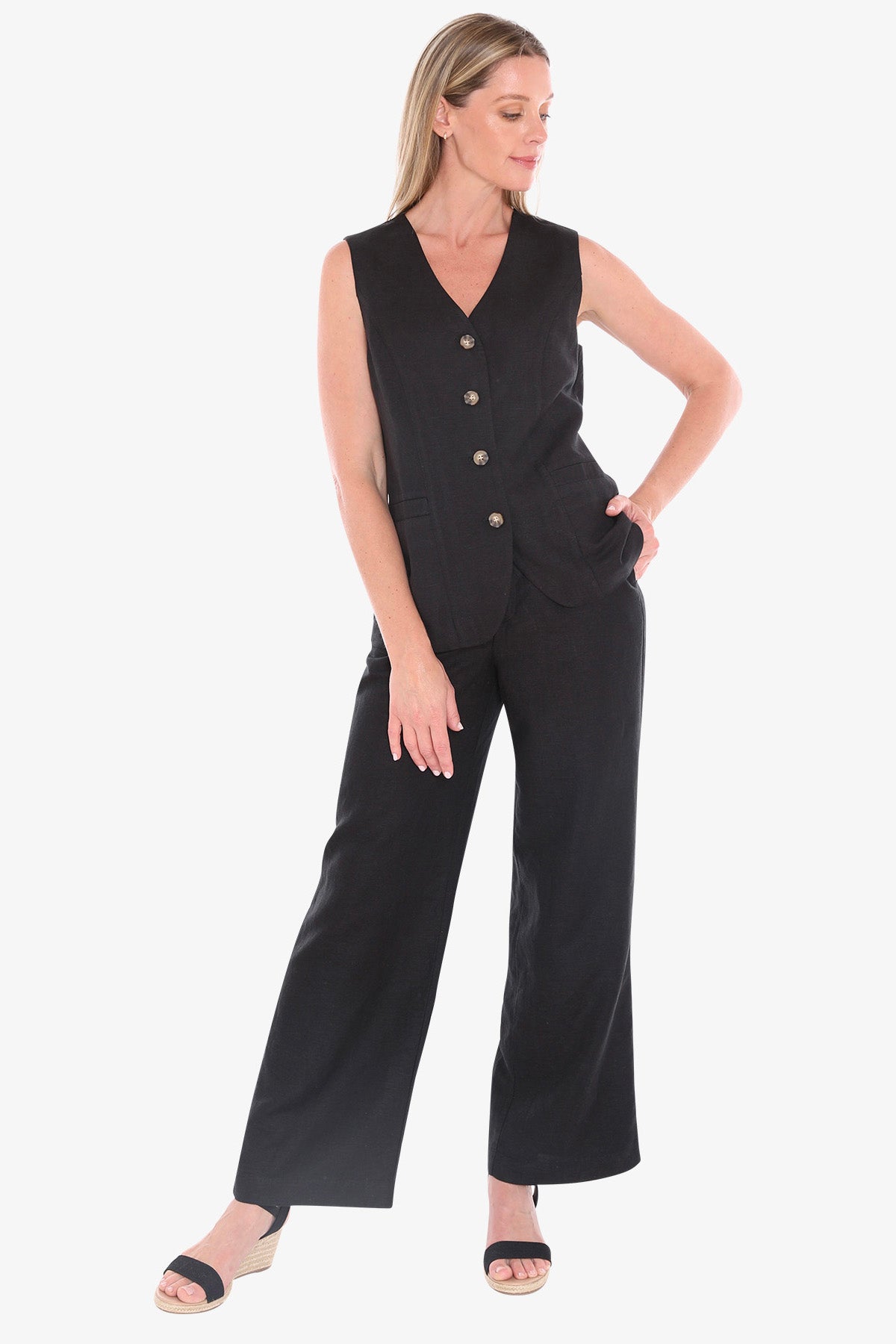 Womens Button Vest Black 596j4092a